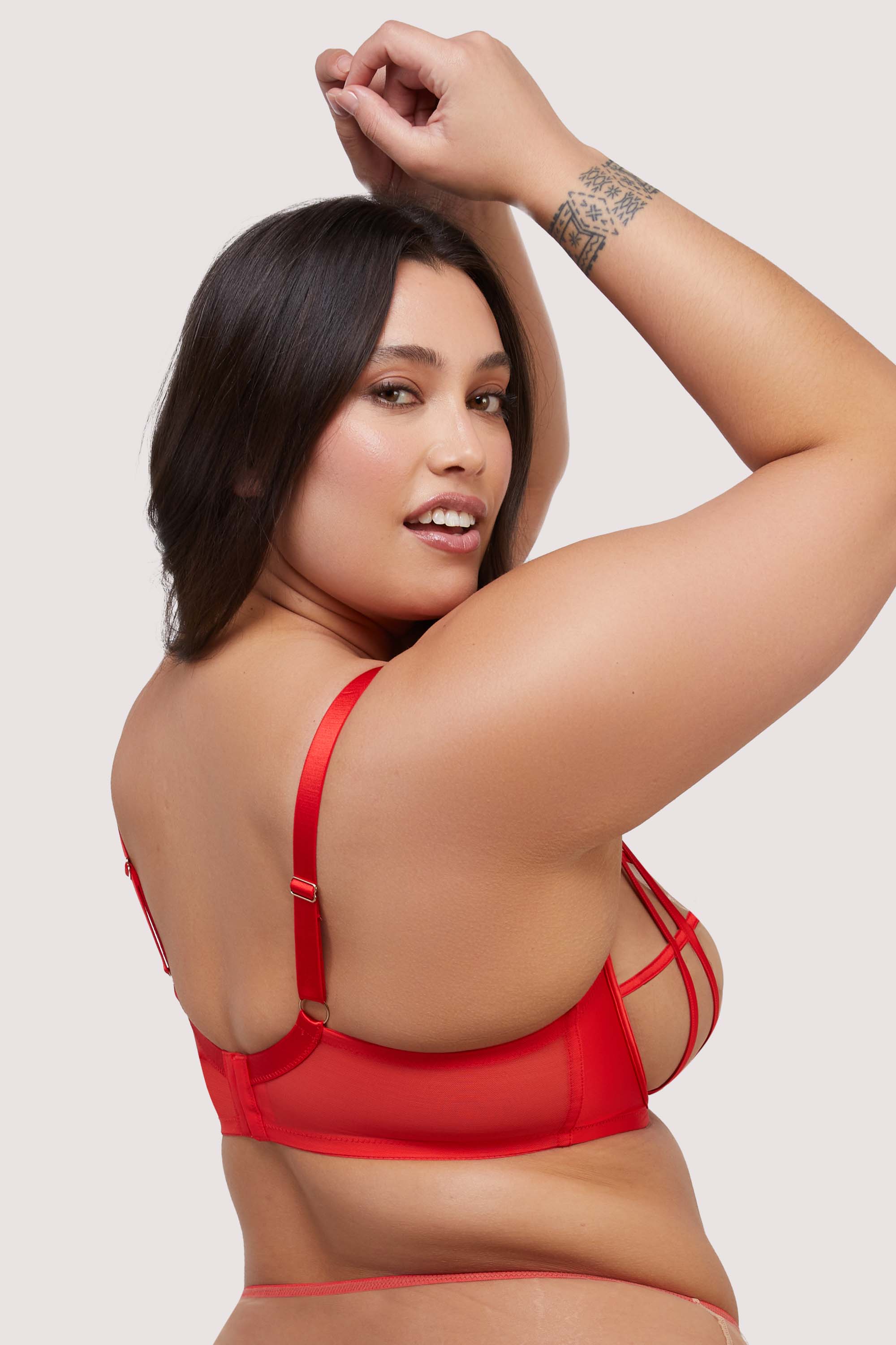 Ramona red Strap Detail Illusion Sheer Plunge Bra - Image 4