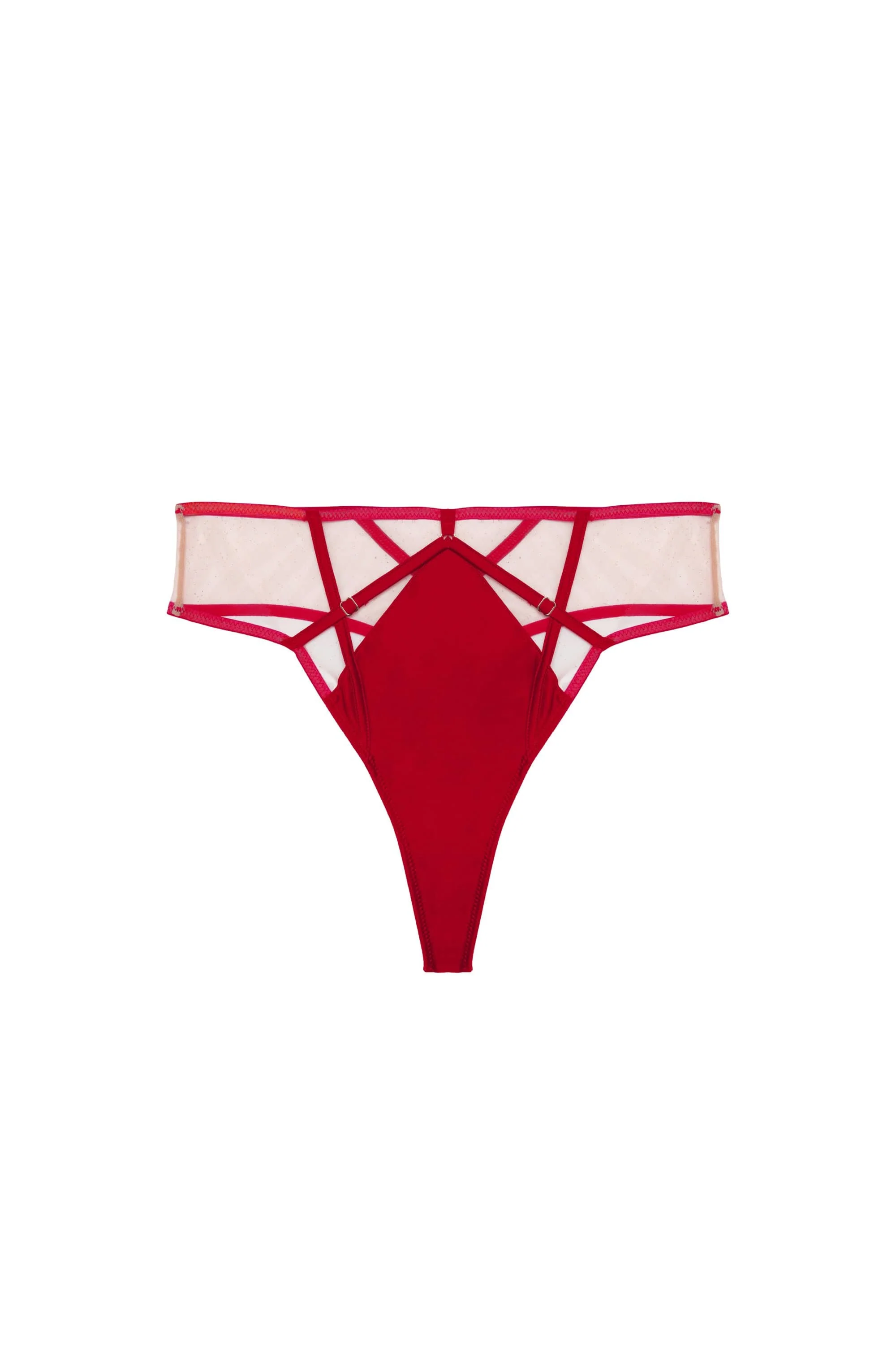 Ramona Ruby Red Strap Detail Illusion Mesh High Waisted Thong - Image 4