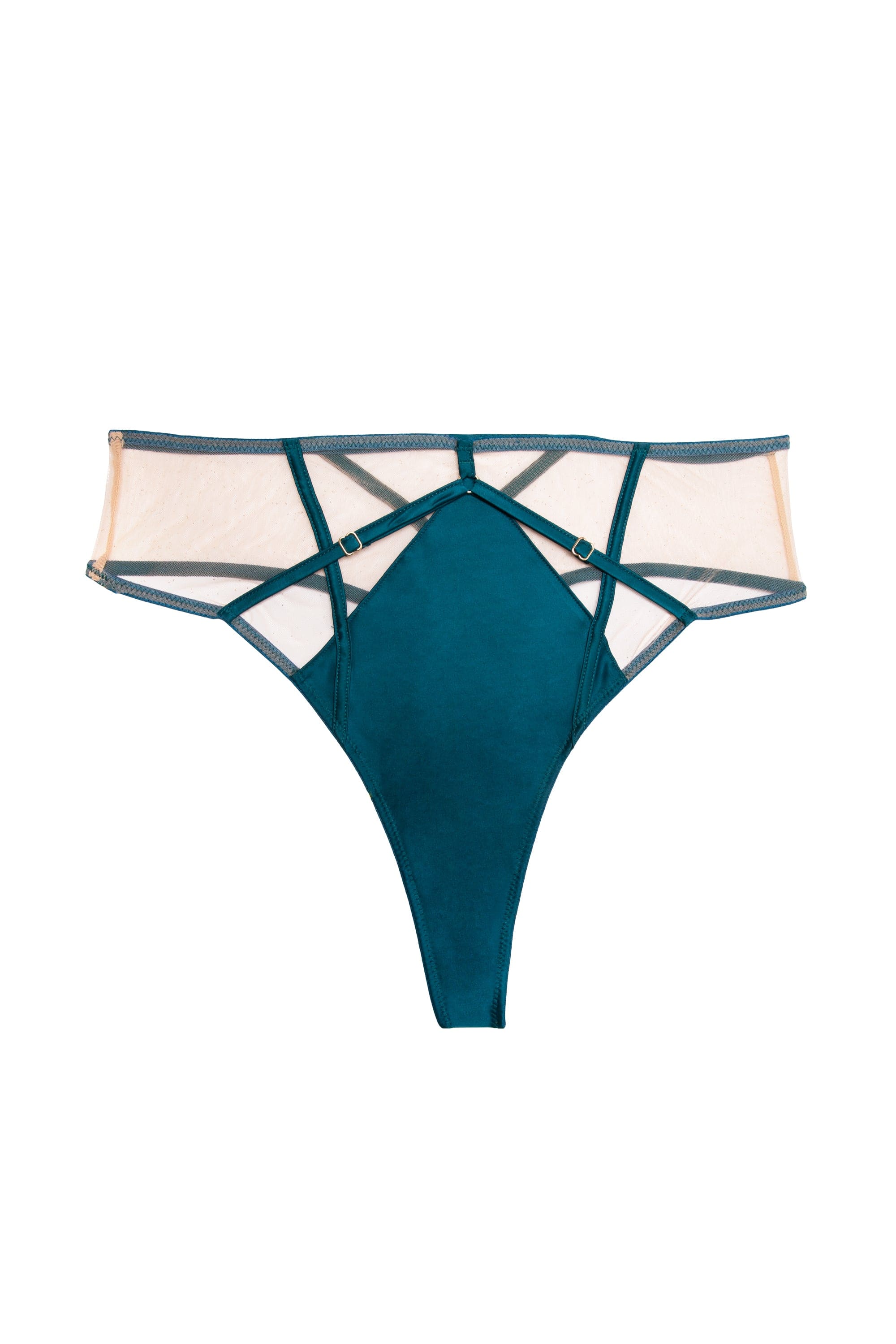 Ramona Teal Strap Detail Illusion Mesh High Waisted Thong - Image 7