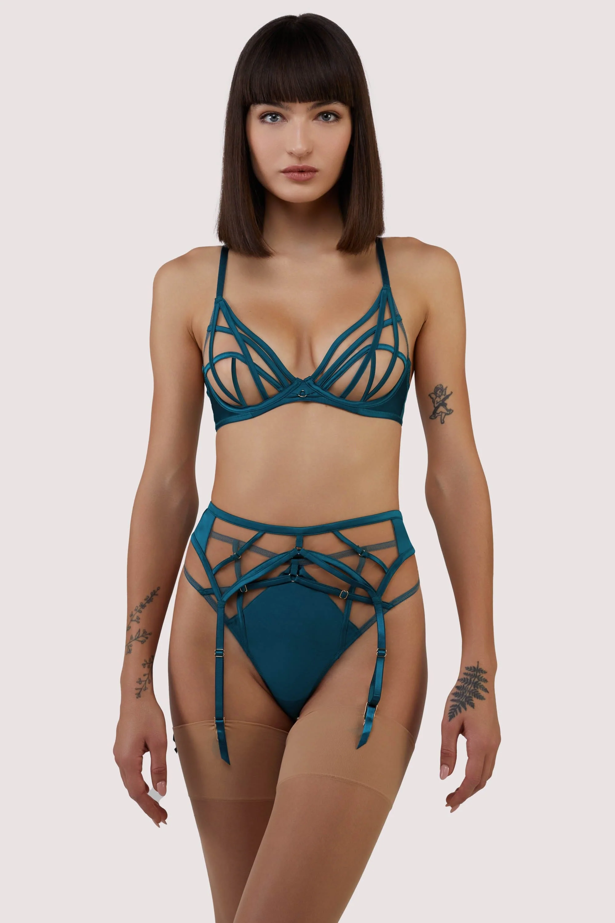 Ramona Teal Strap Detail Illusion Mesh Suspender - Image 5