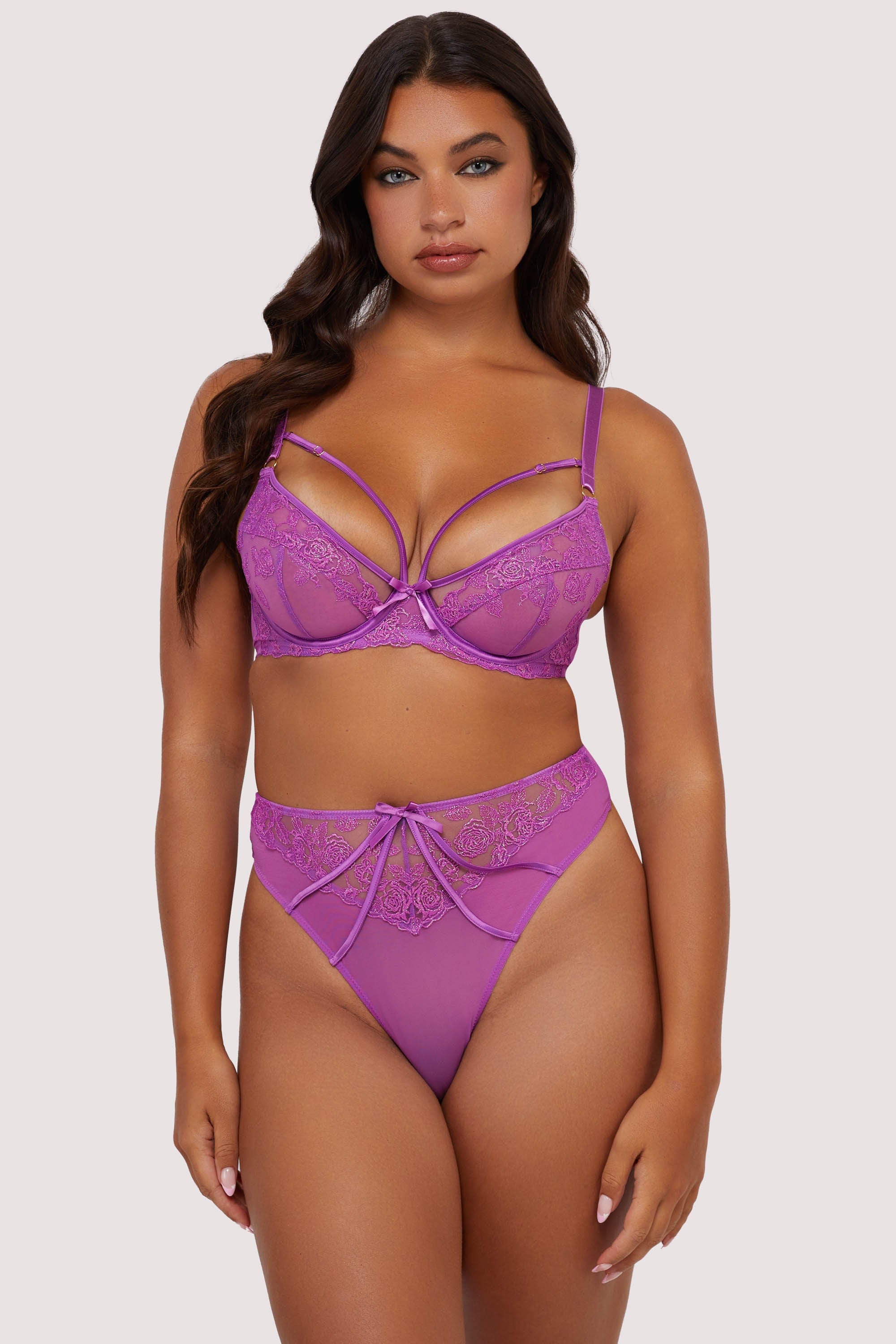 Rosanna Purple Embroidery High Waist Thong - Image 3