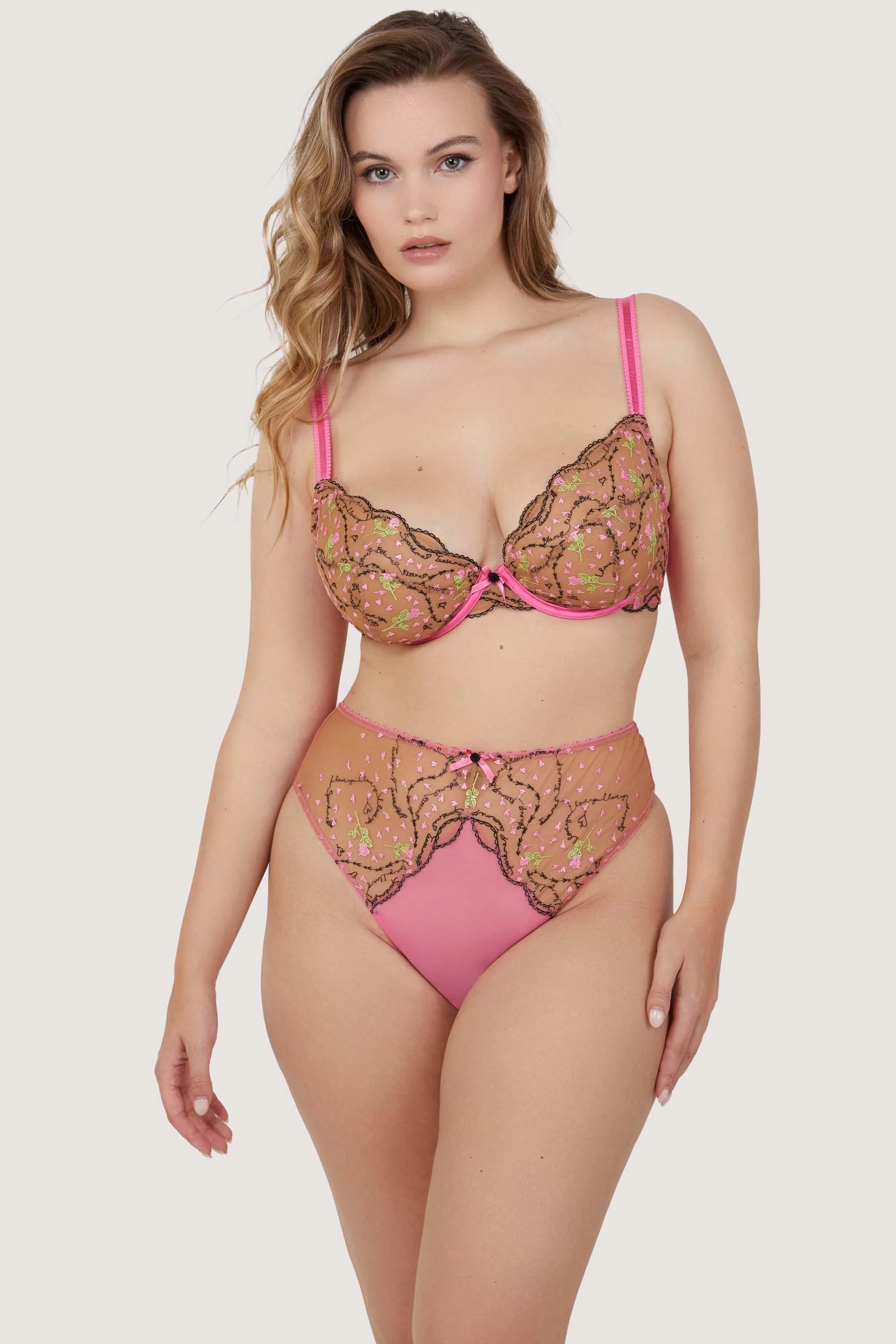 Spank Me Pink and Nude Custom Embroidery Plunge Bra - Image 5