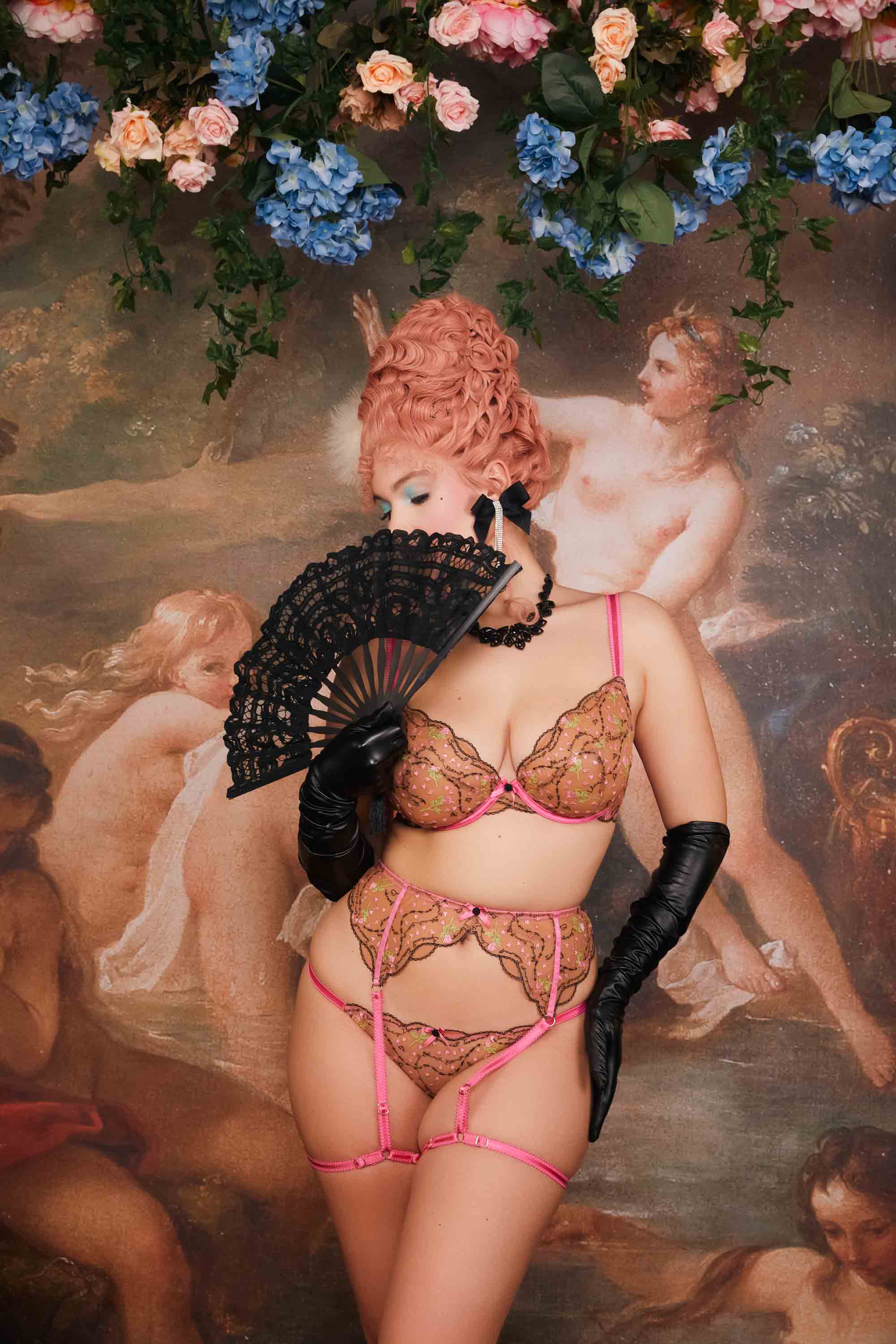 Spank Me Pink and Nude Custom Embroidery Suspender Belt - Image 2