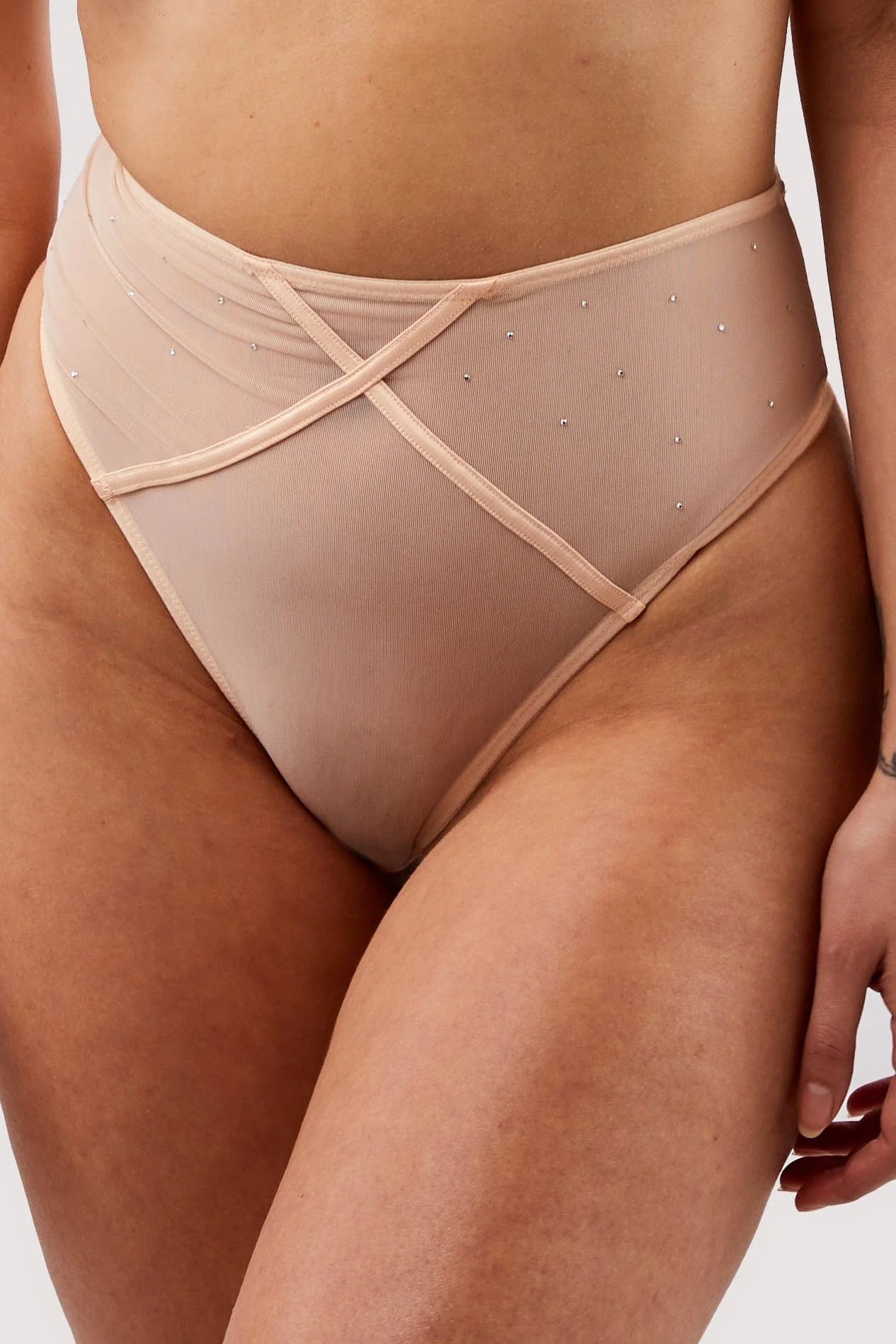 Nola Toffee Diamante Studded High Leg Thong - Image 5