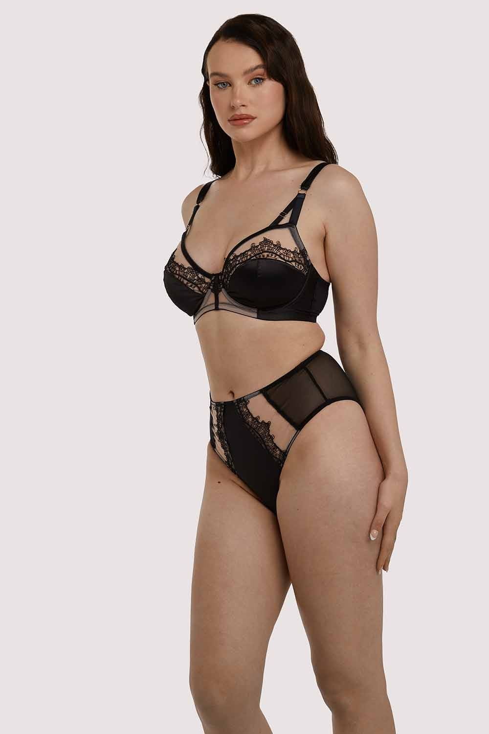Wren Black Illusion Mesh and Satin High Waist Brief - Image 4