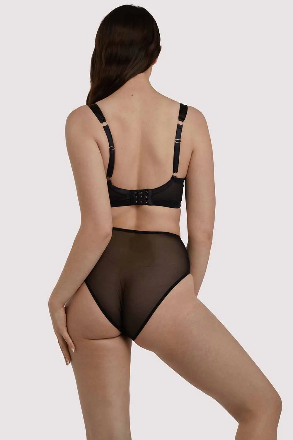 Wren Black Illusion Mesh and Satin High Waist Brief - Image 5