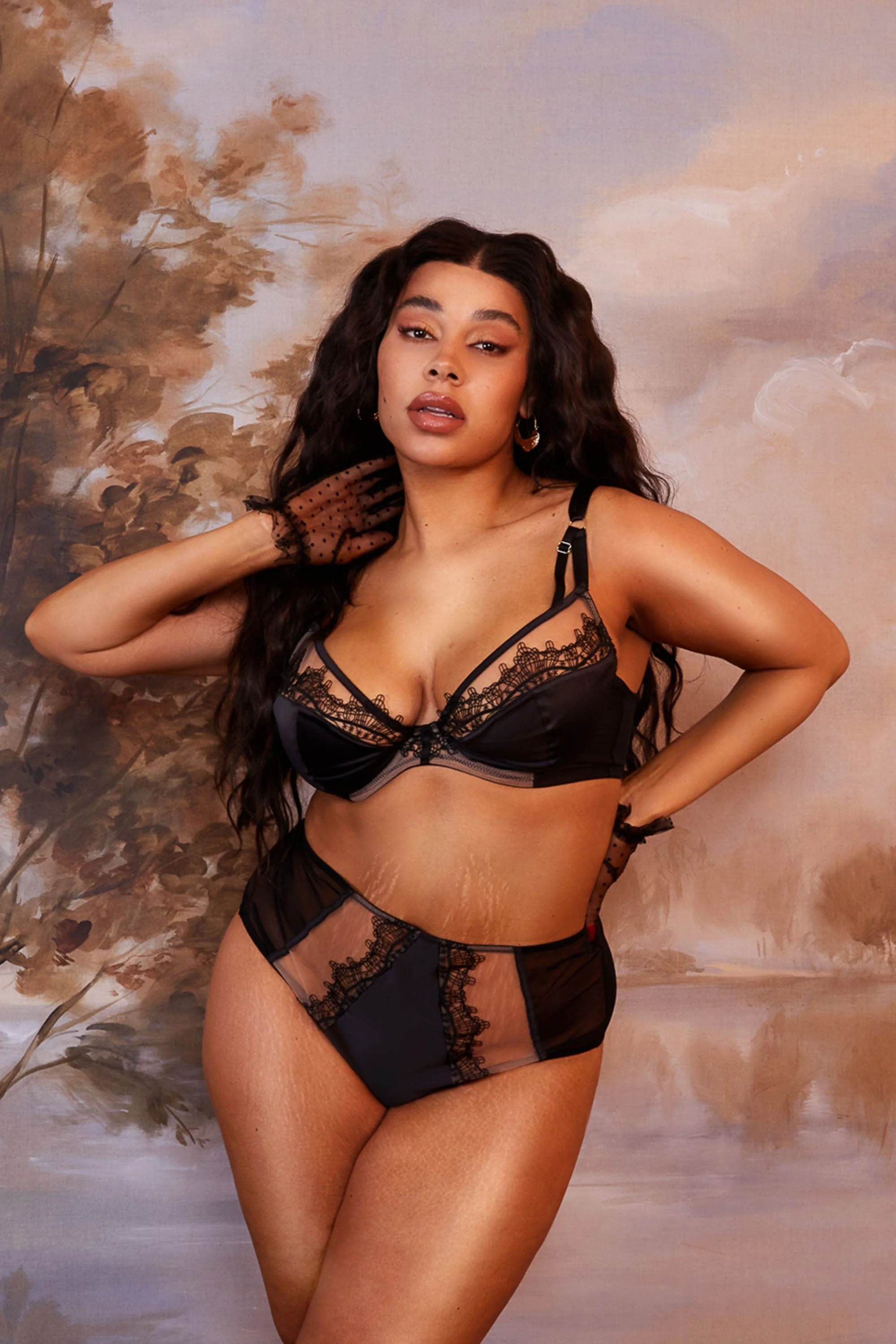 Wren Black Illusion Mesh and Satin High Waist Brief - Image 6