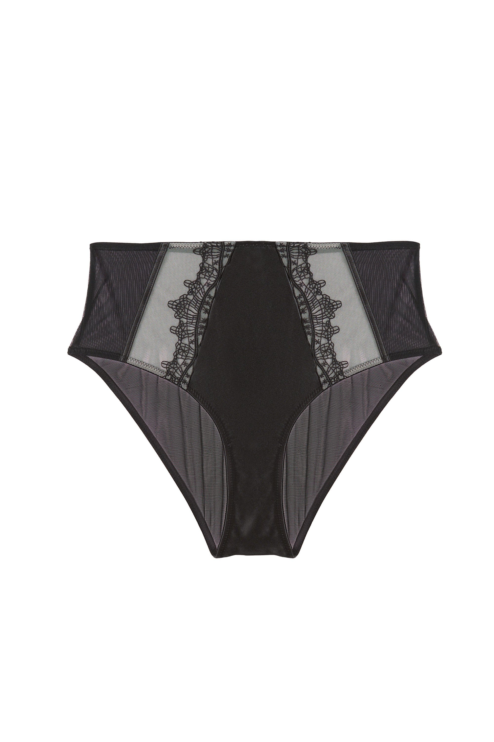 Wren Black Illusion Mesh and Satin High Waist Brief - Image 7