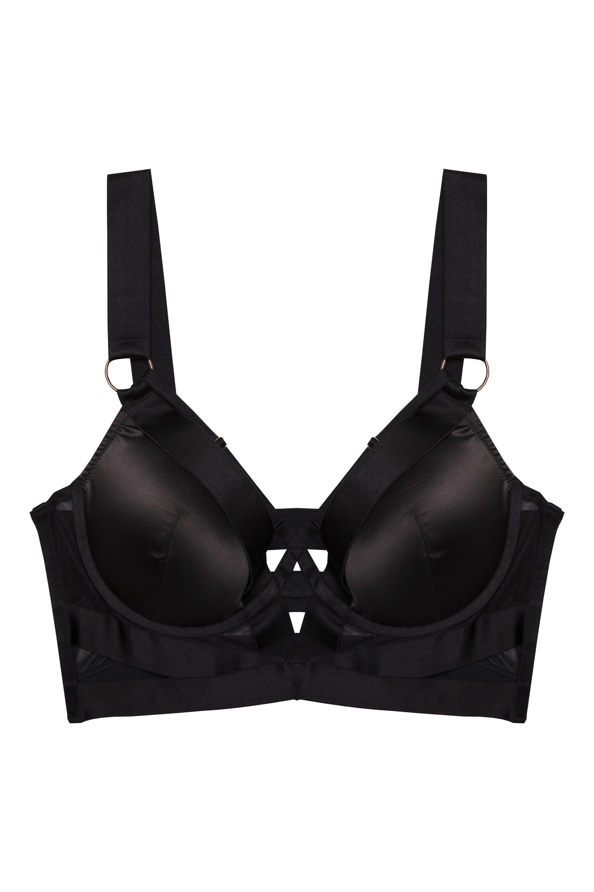 Etta Black Satin and Mesh Longline Padded Plunge Bra - Image 8