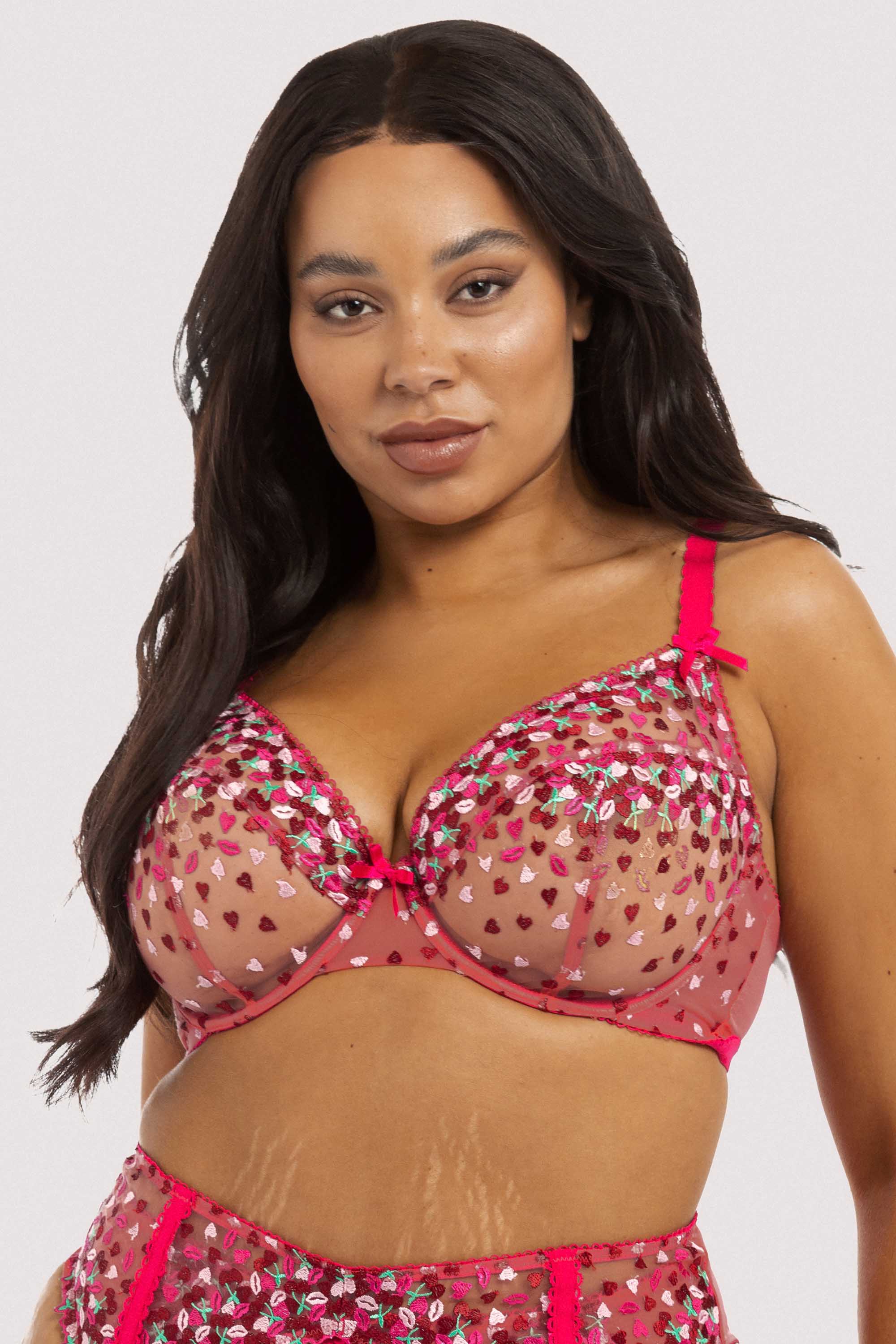 Cherry Embroidery Coral Plunge Bra - Image 5