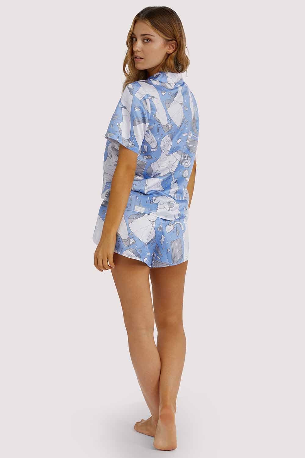 Logan Spector Recycled Blue Statues Satin Shorts - Image 9