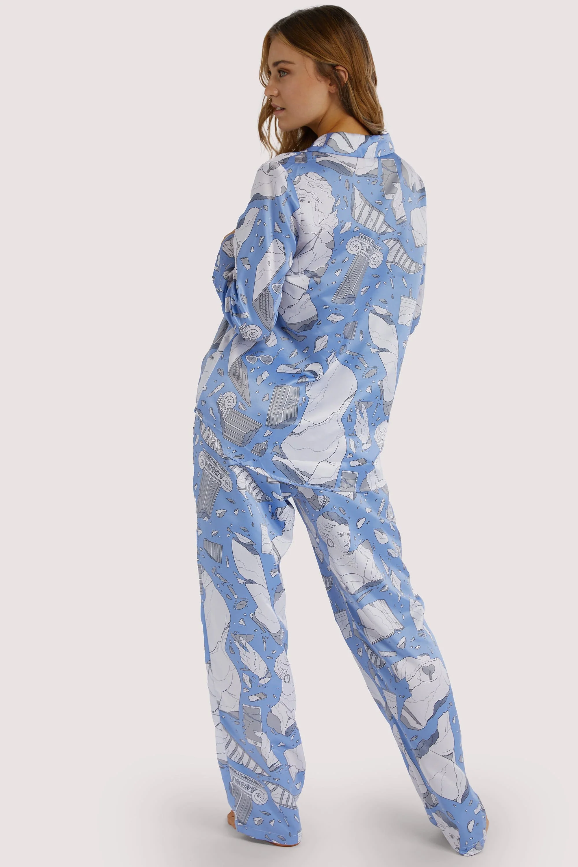Logan Spector Recycled Blue Statues Satin Trousers - Image 3