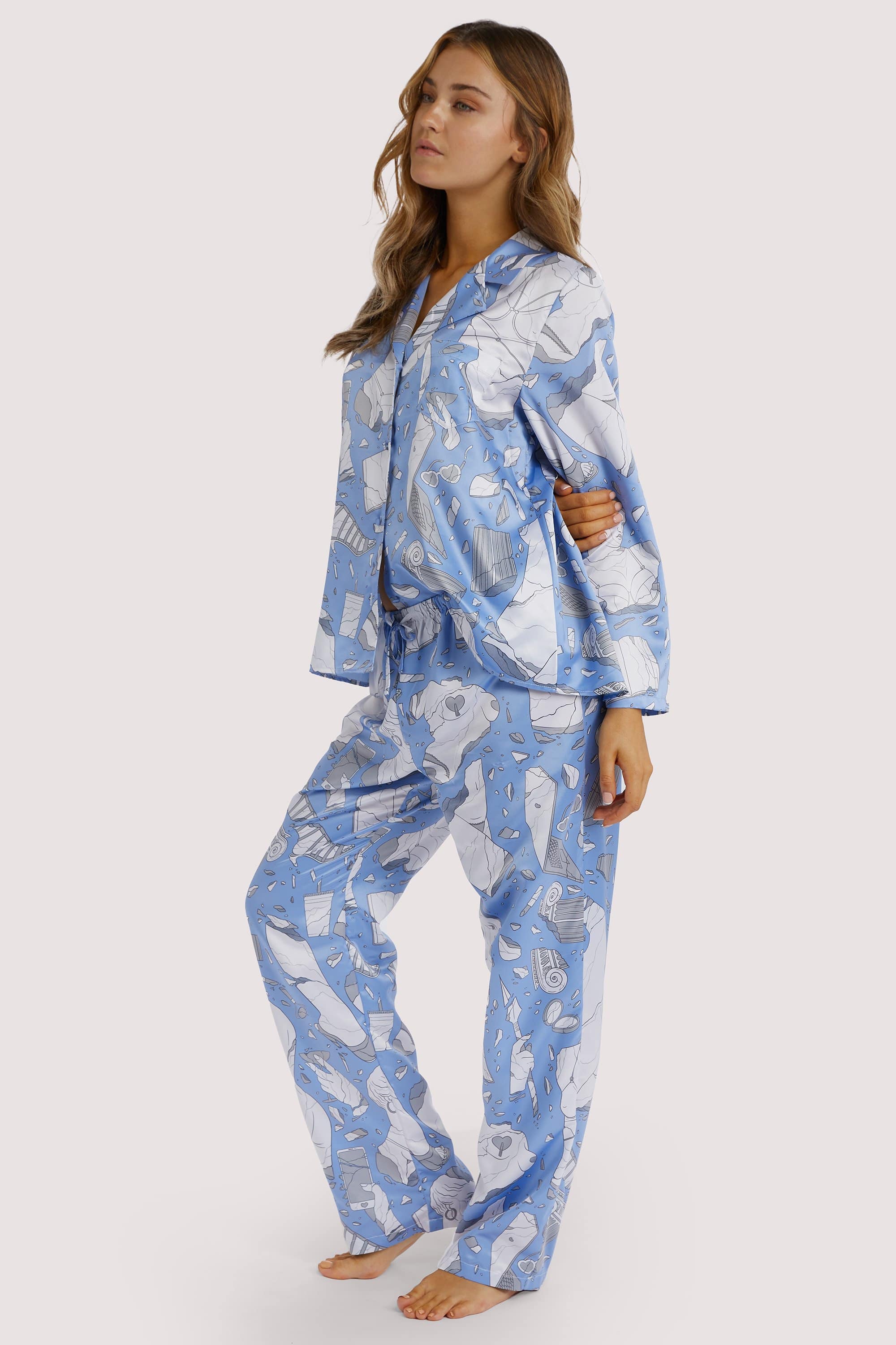 Logan Spector Recycled Blue Statues Satin Trousers - Image 5