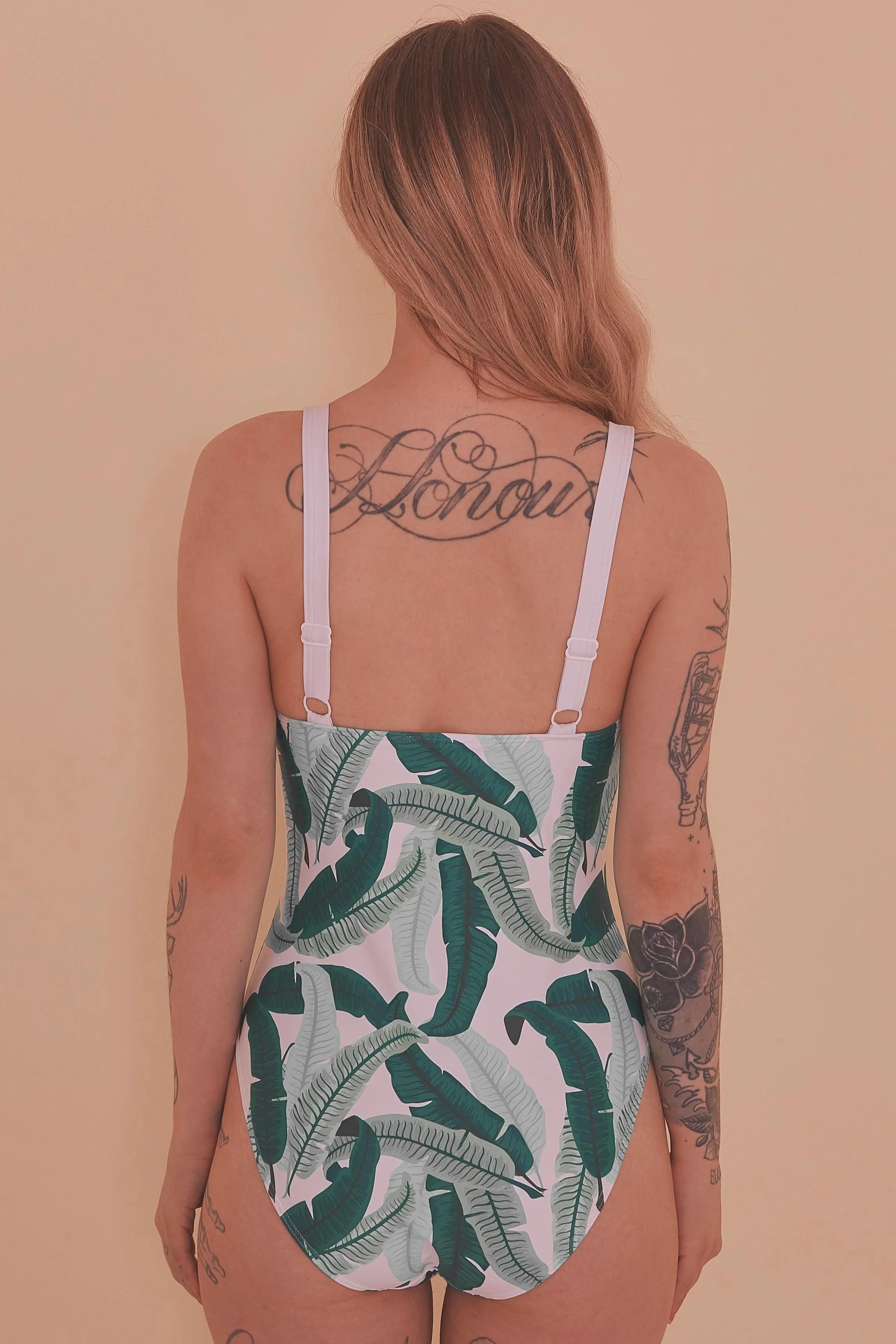 Banana Leaf Print Knot Front Swimsuit - Image 3