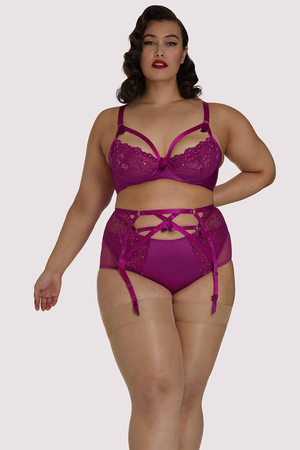Madame X Magenta Curve Suspender Belt - Image 3