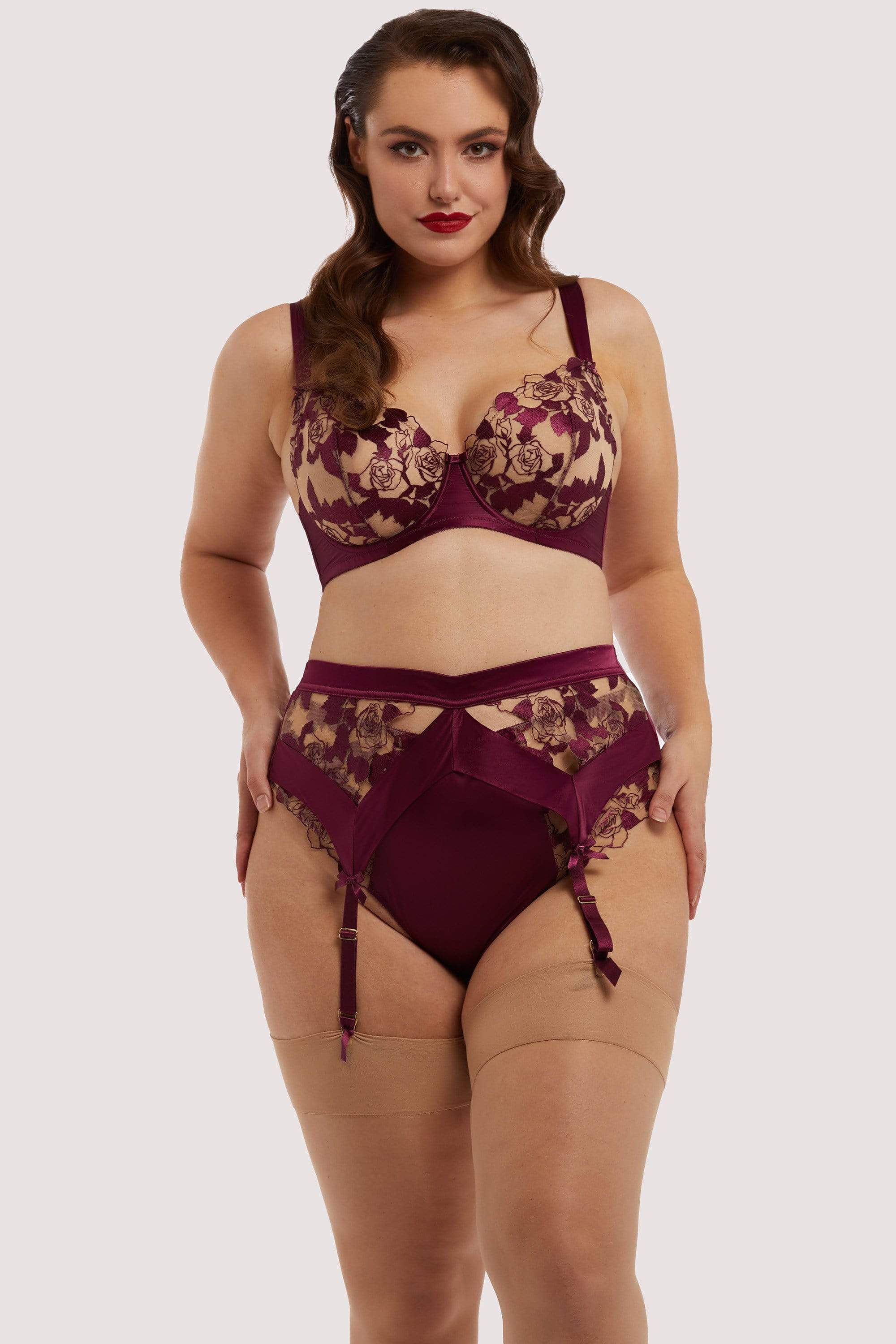 Rosabelle Dark Cherry Curve Suspender Belt - Image 3