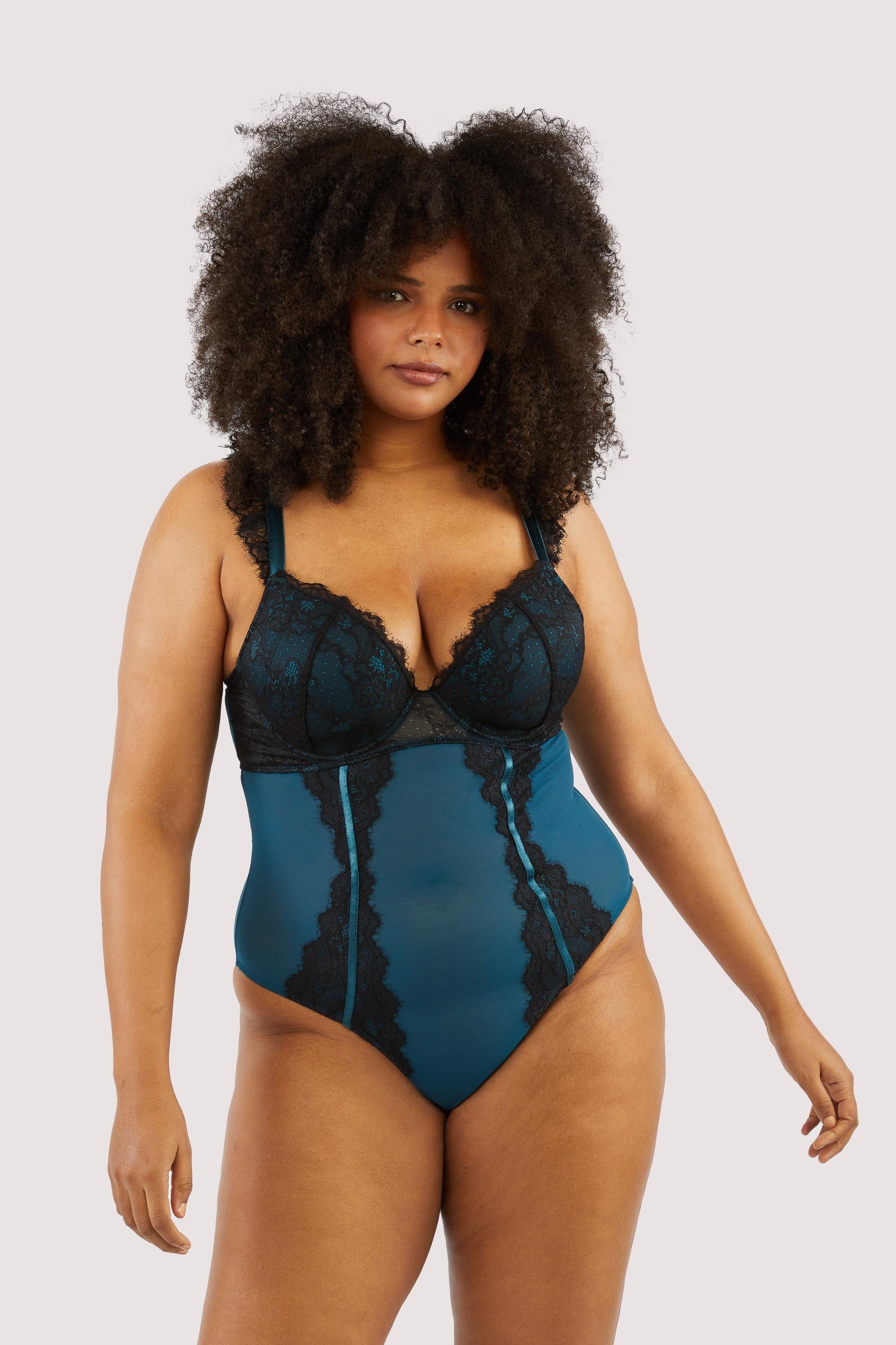 Persephone Teal and Black Wired Lace Body - Image 3