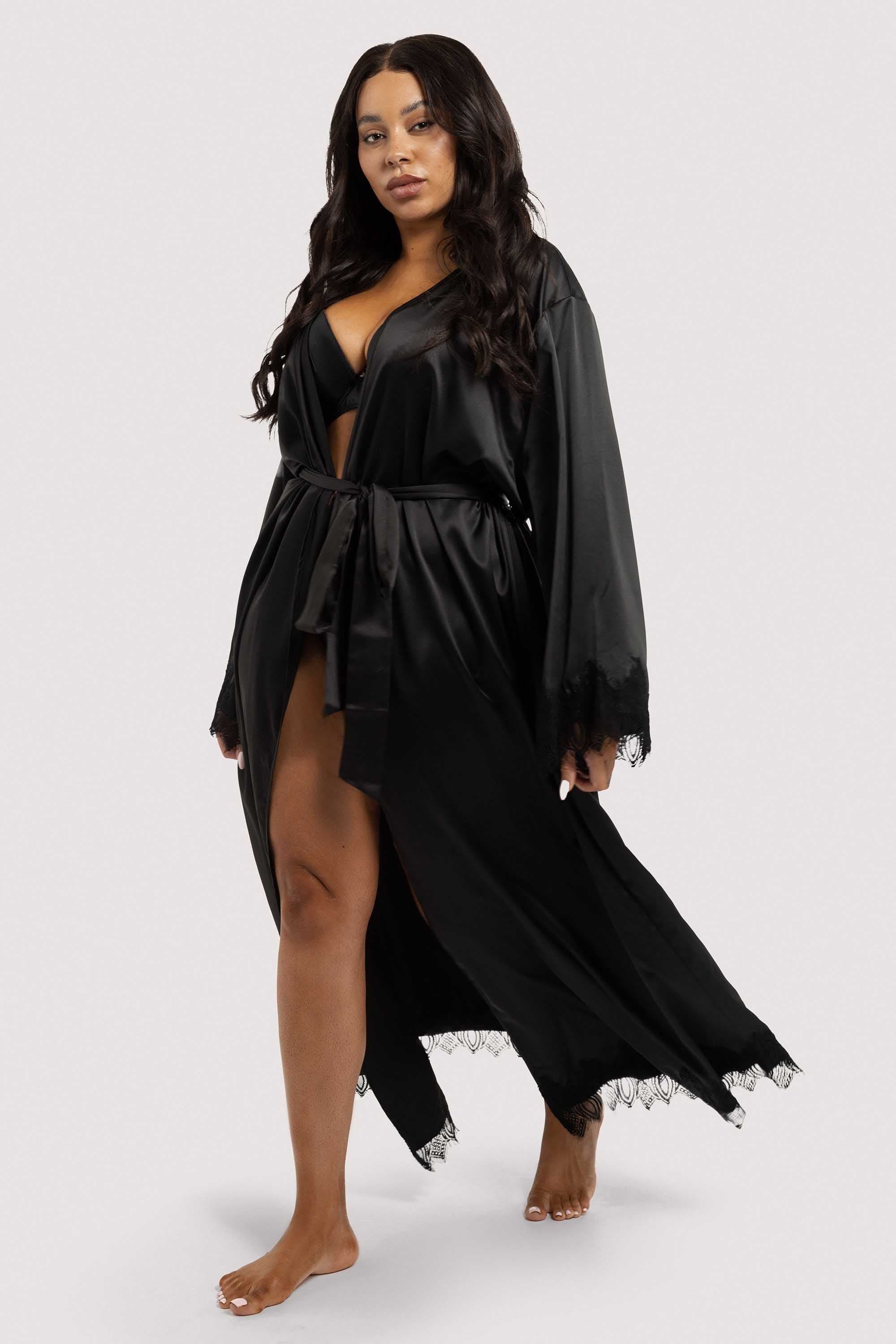 Enyo Black Applique Lace & Satin Robe - Image 4