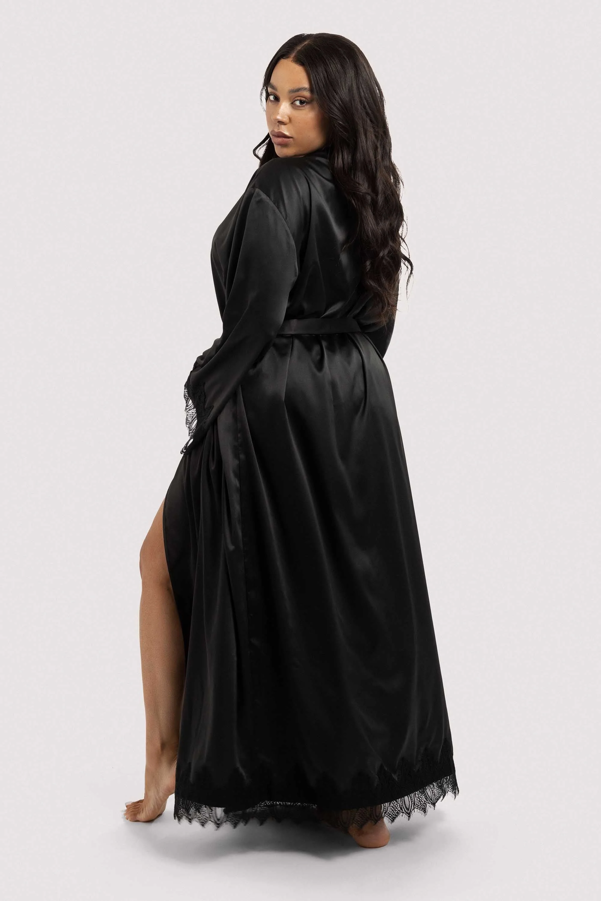 Enyo Black Applique Lace & Satin Robe - Image 5