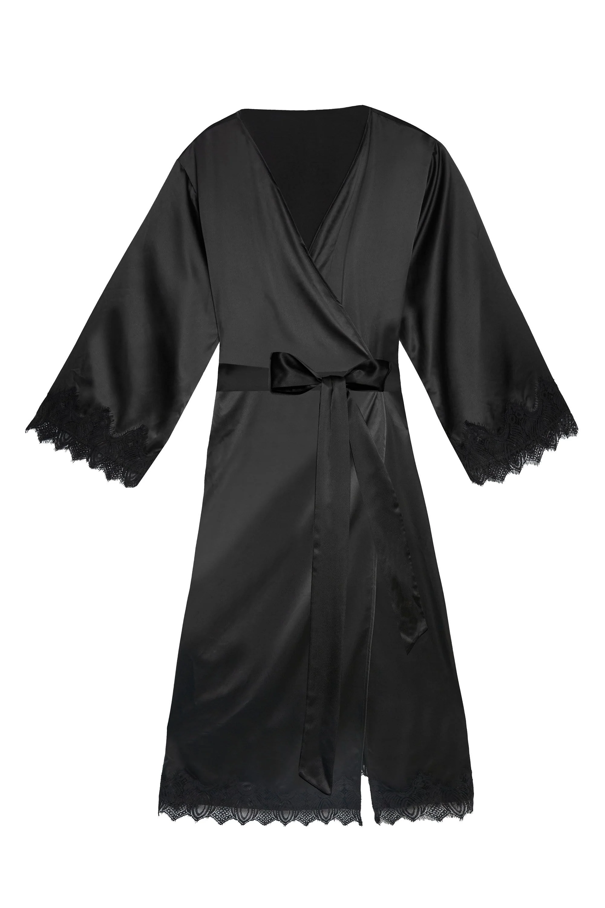 Enyo Black Applique Lace & Satin Robe - Image 6