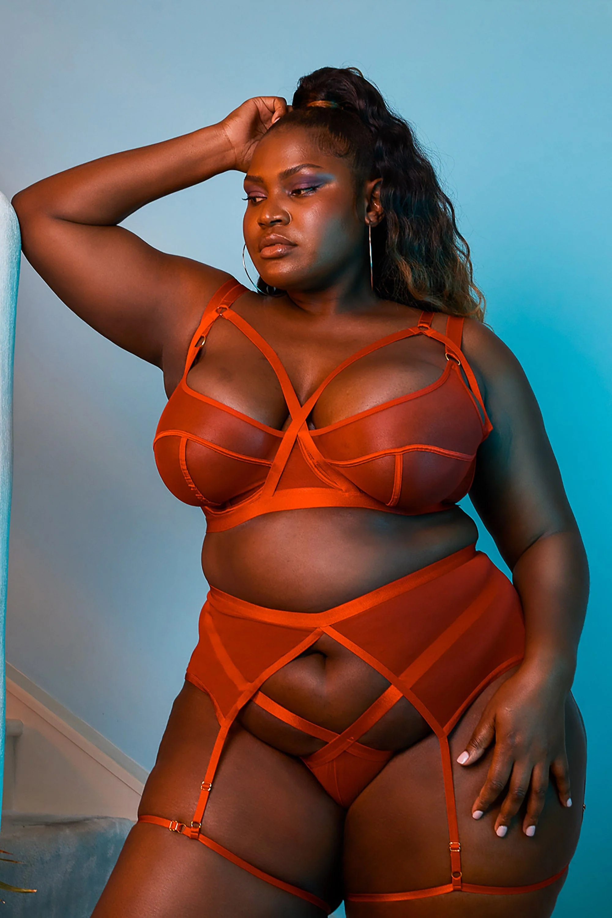 Mercury Red Harness Mesh Balcony Bra - Image 10