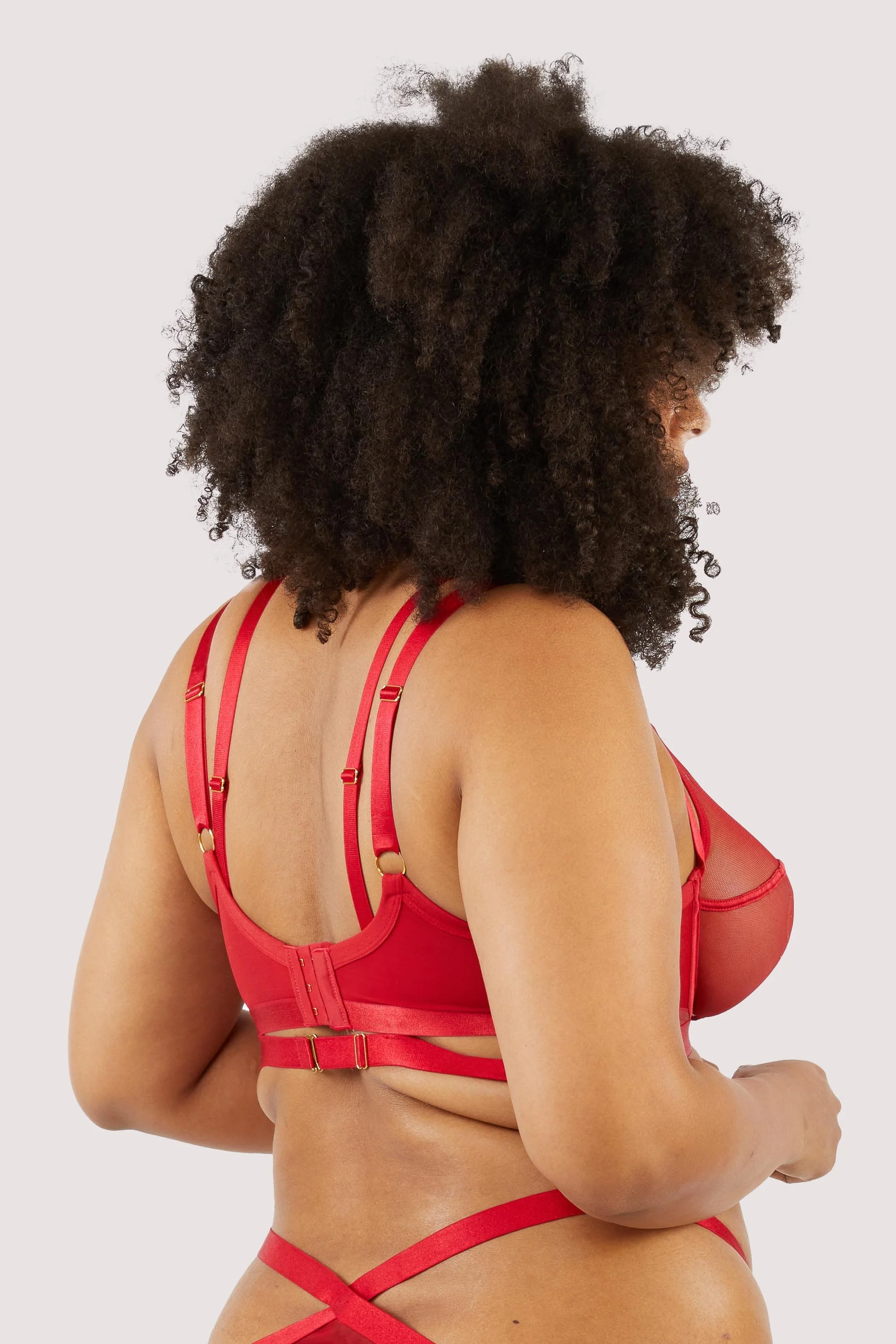 Mercury Red Harness Mesh Balcony Bra - Image 12