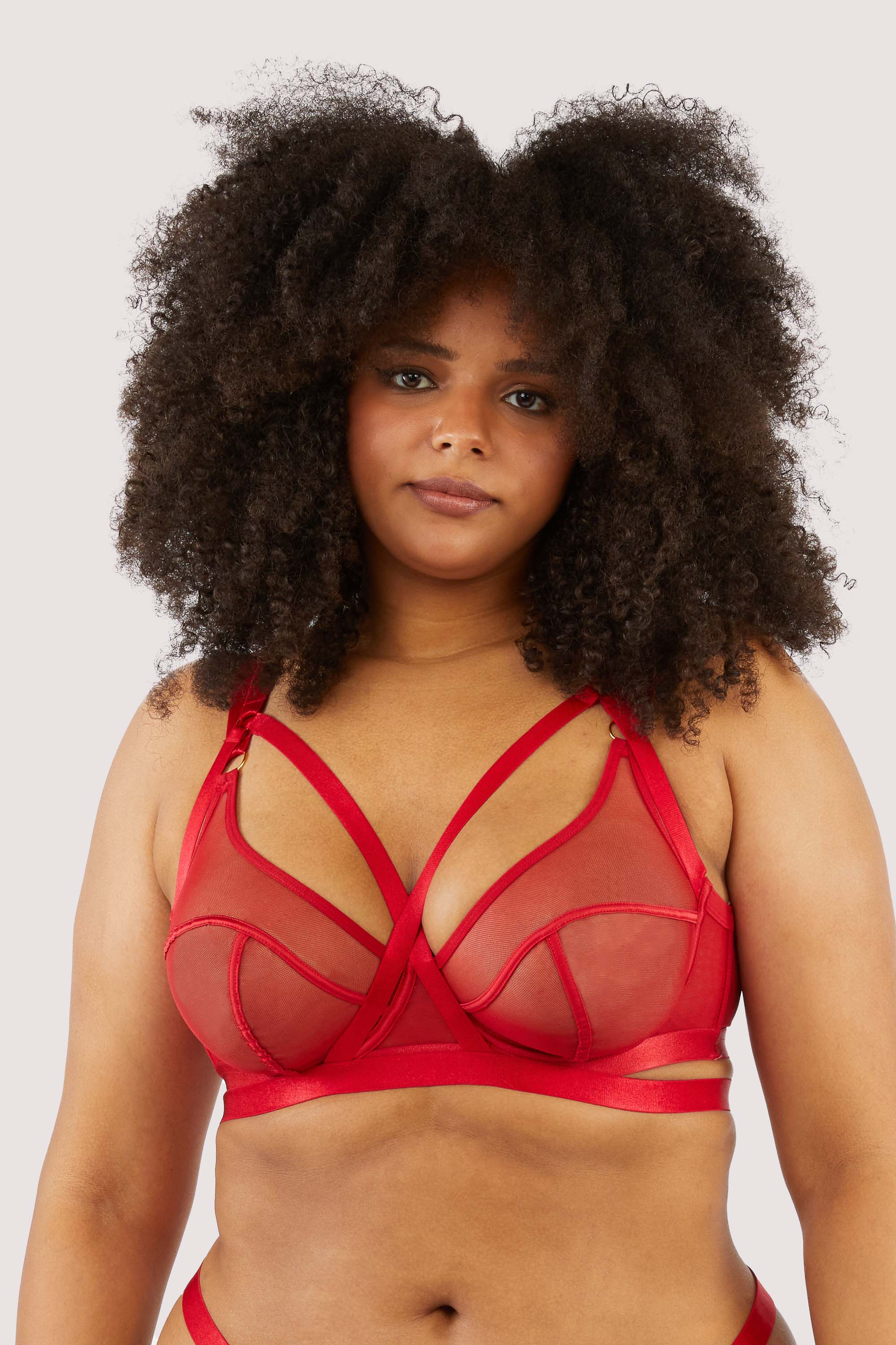 Mercury Red Harness Mesh Balcony Bra - Image 13
