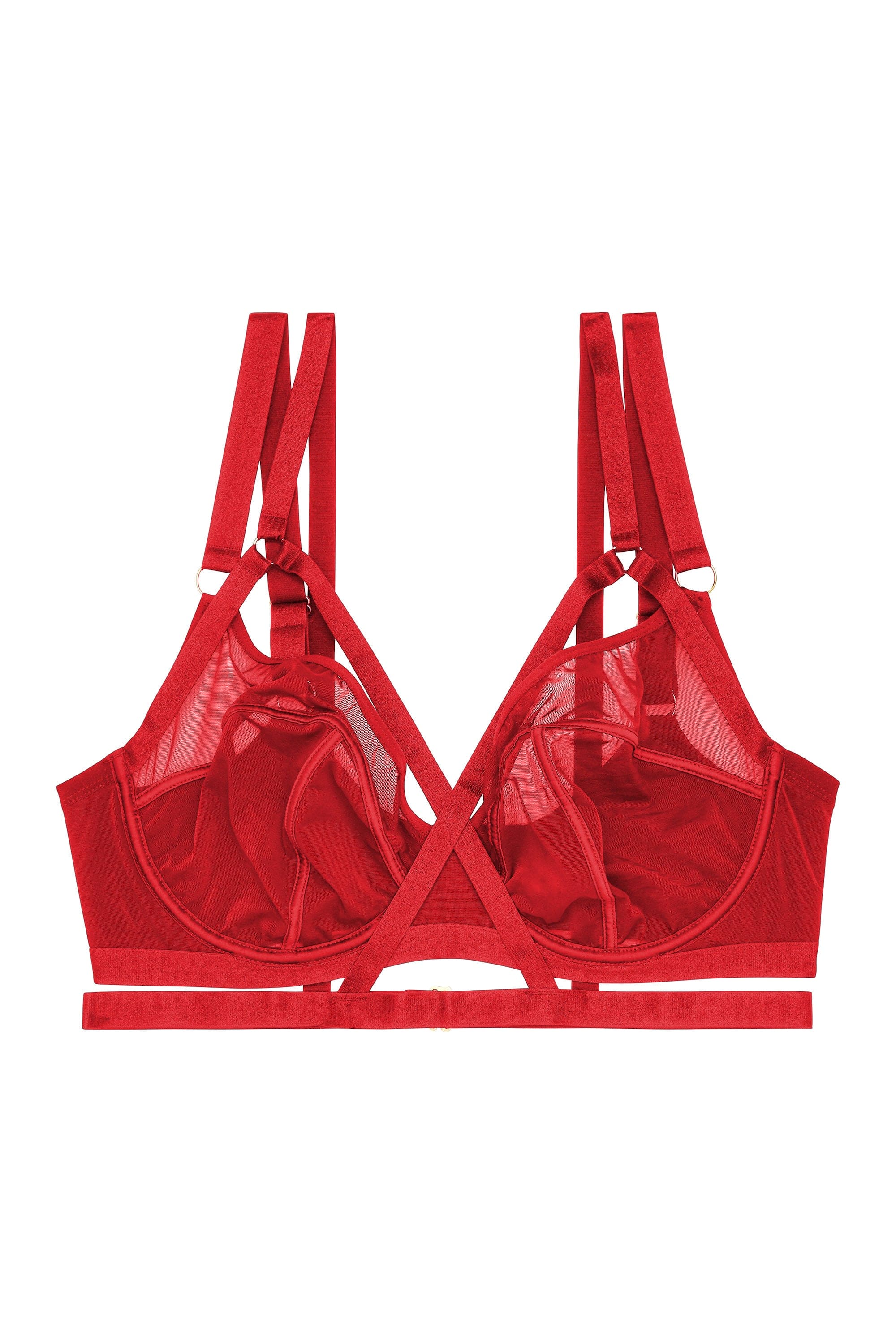 Mercury Red Harness Mesh Balcony Bra - Image 16