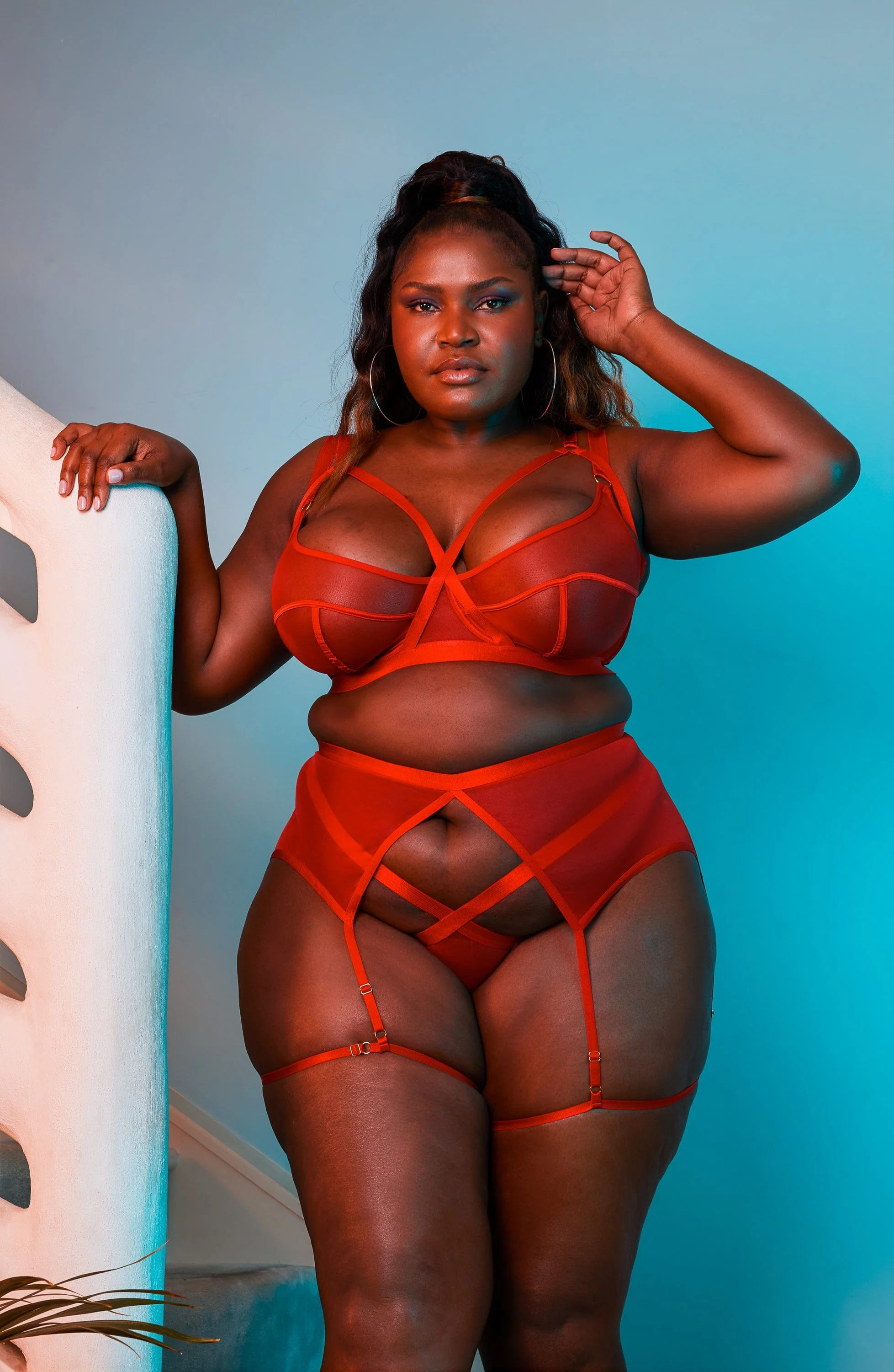 Mercury Red Harness Mesh Balcony Bra - Image 3