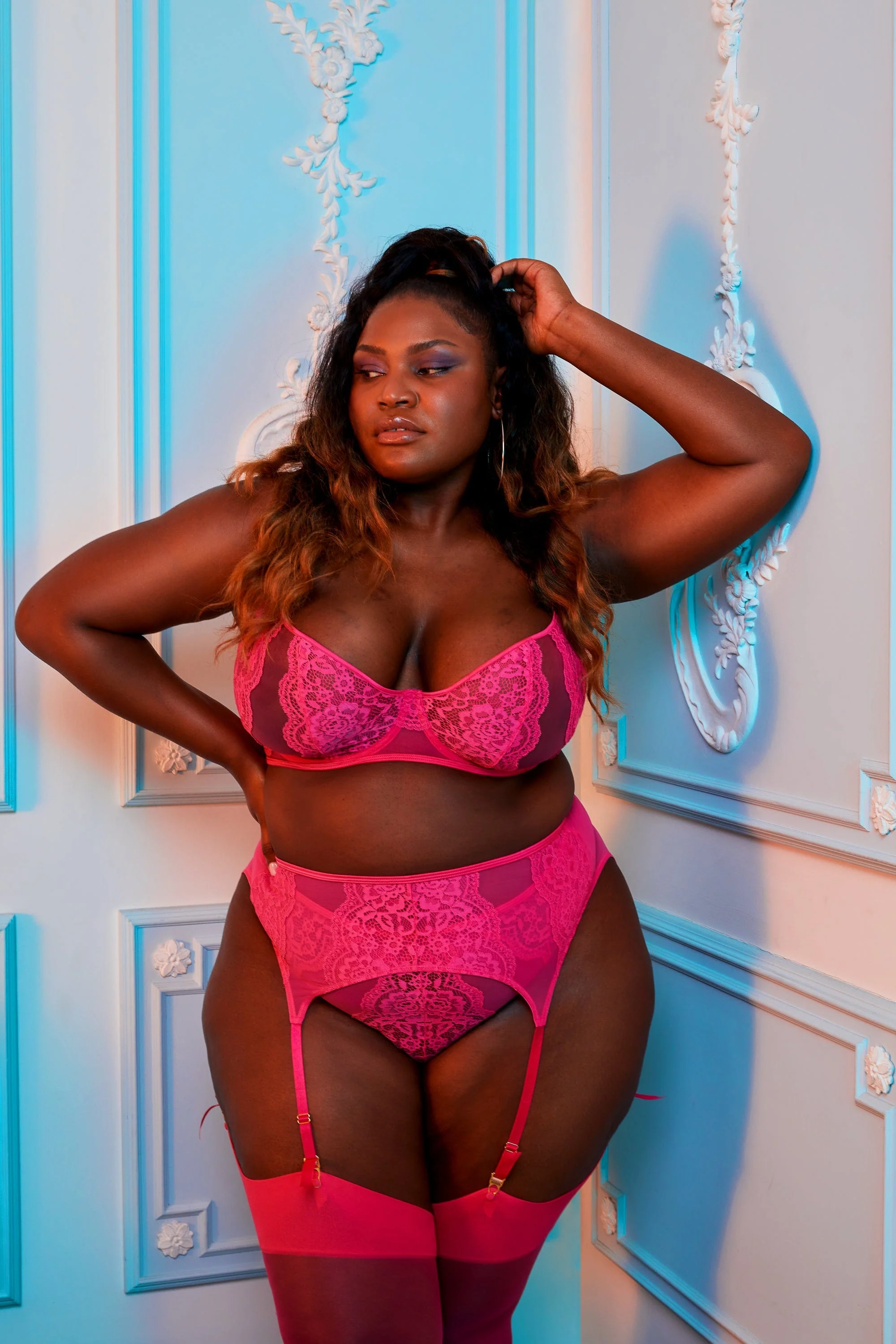 Ophelia Pink Cut Out Lace High Waist Brief - Image 3