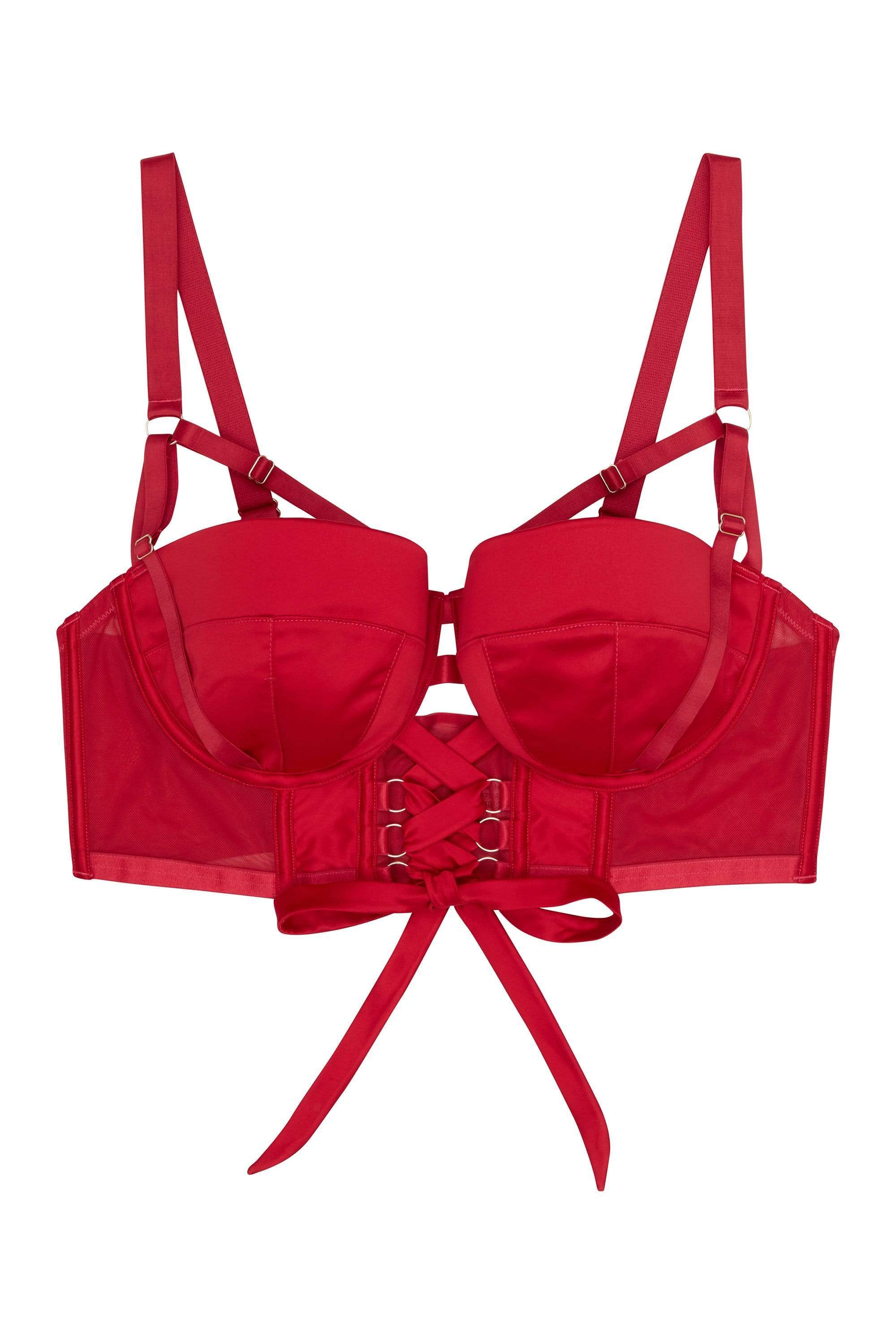 Aysha Red Lace Up Balcony Bra - Image 6