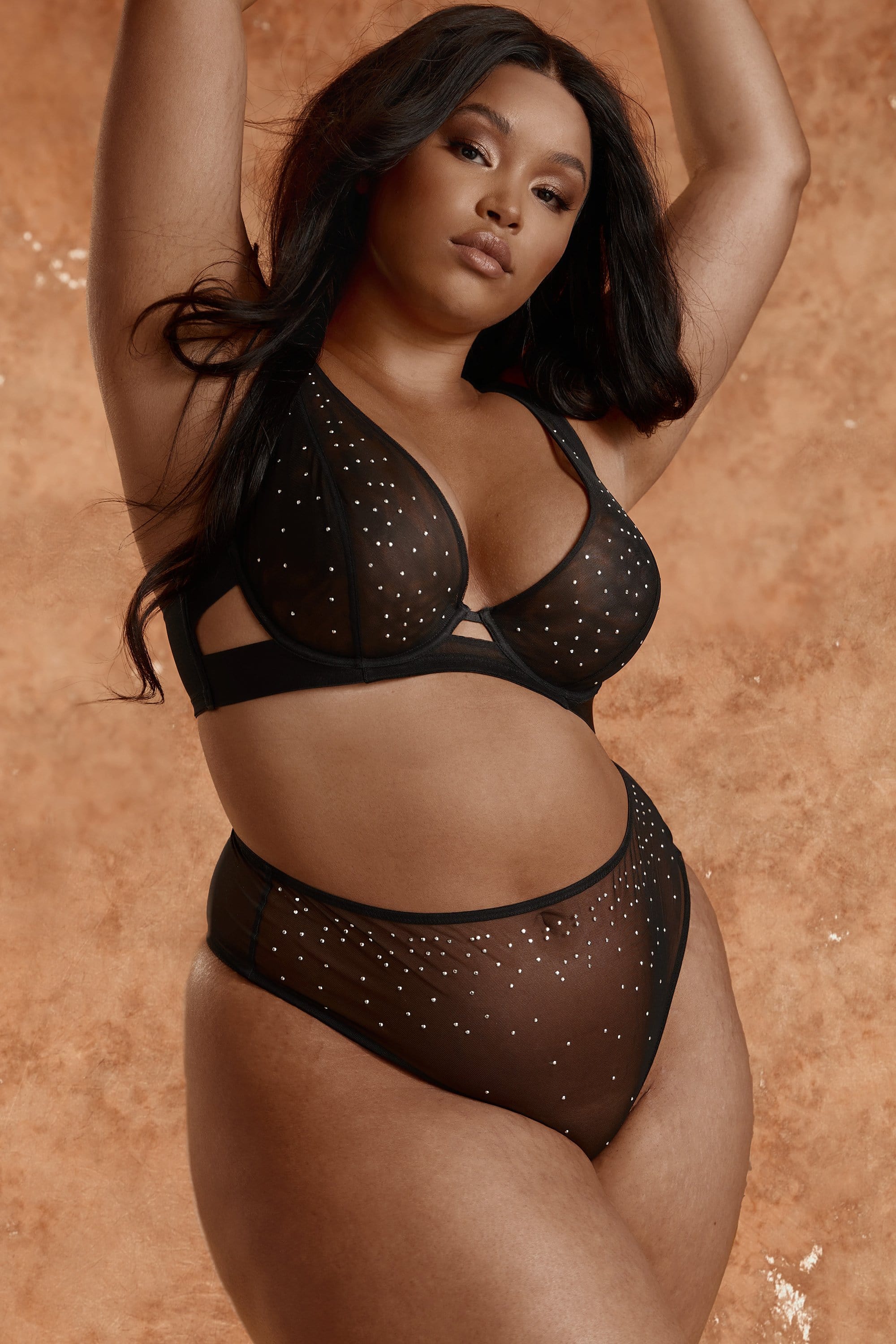 Lydia black Diamante Highwaist Thong - Image 3