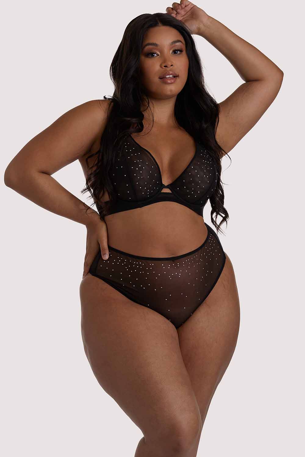 Lydia black Diamante Highwaist Thong - Image 4