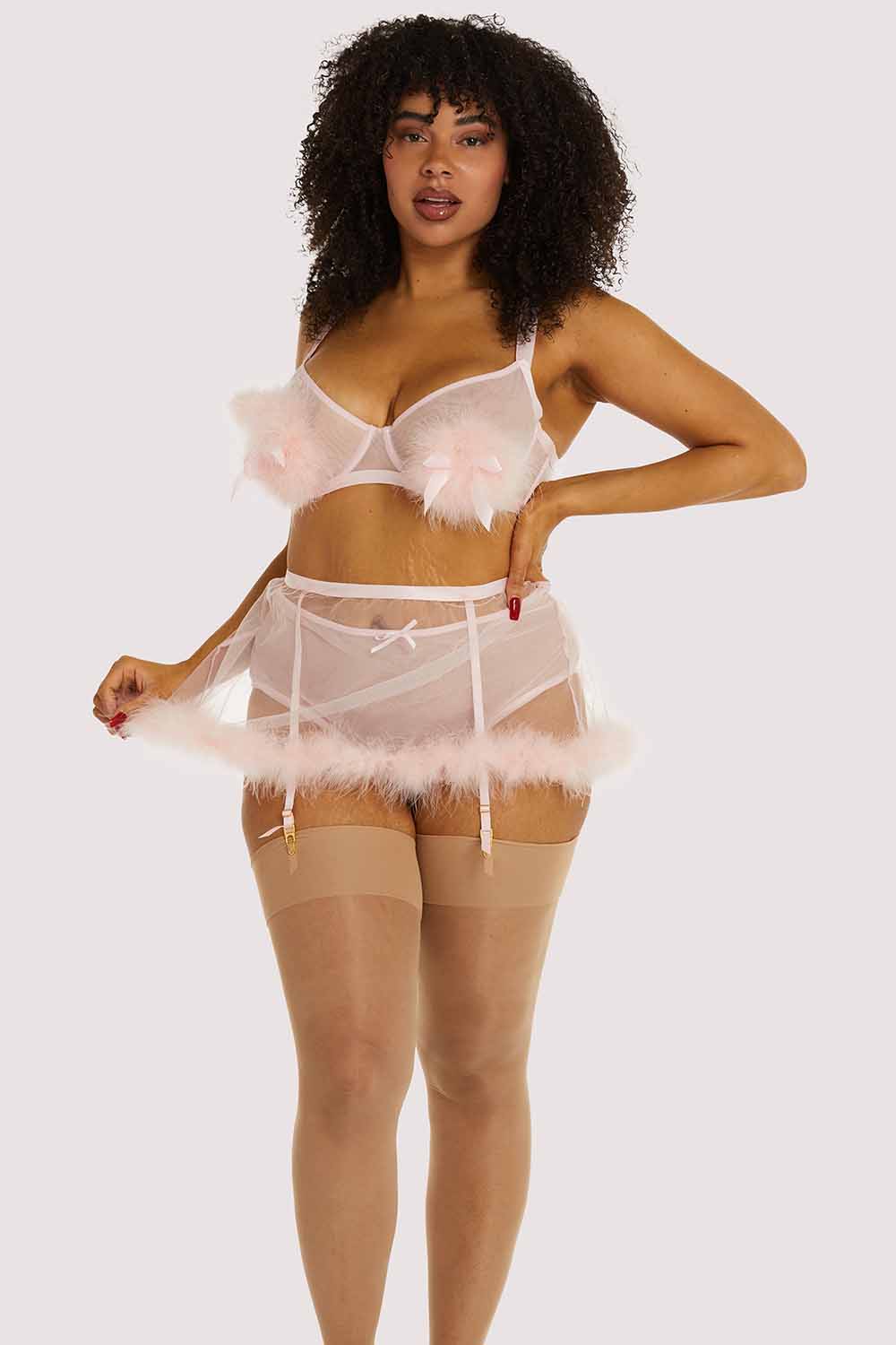 Marina Pink Feather Suspender Belt - Image 2