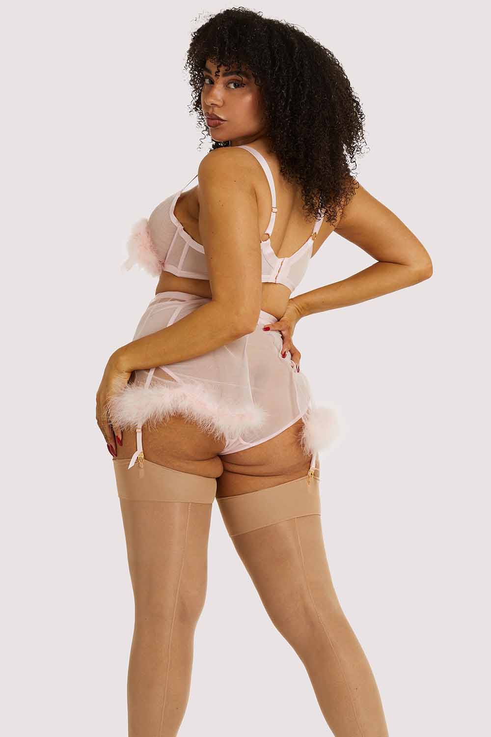 Marina Pink Feather Suspender Belt - Image 3