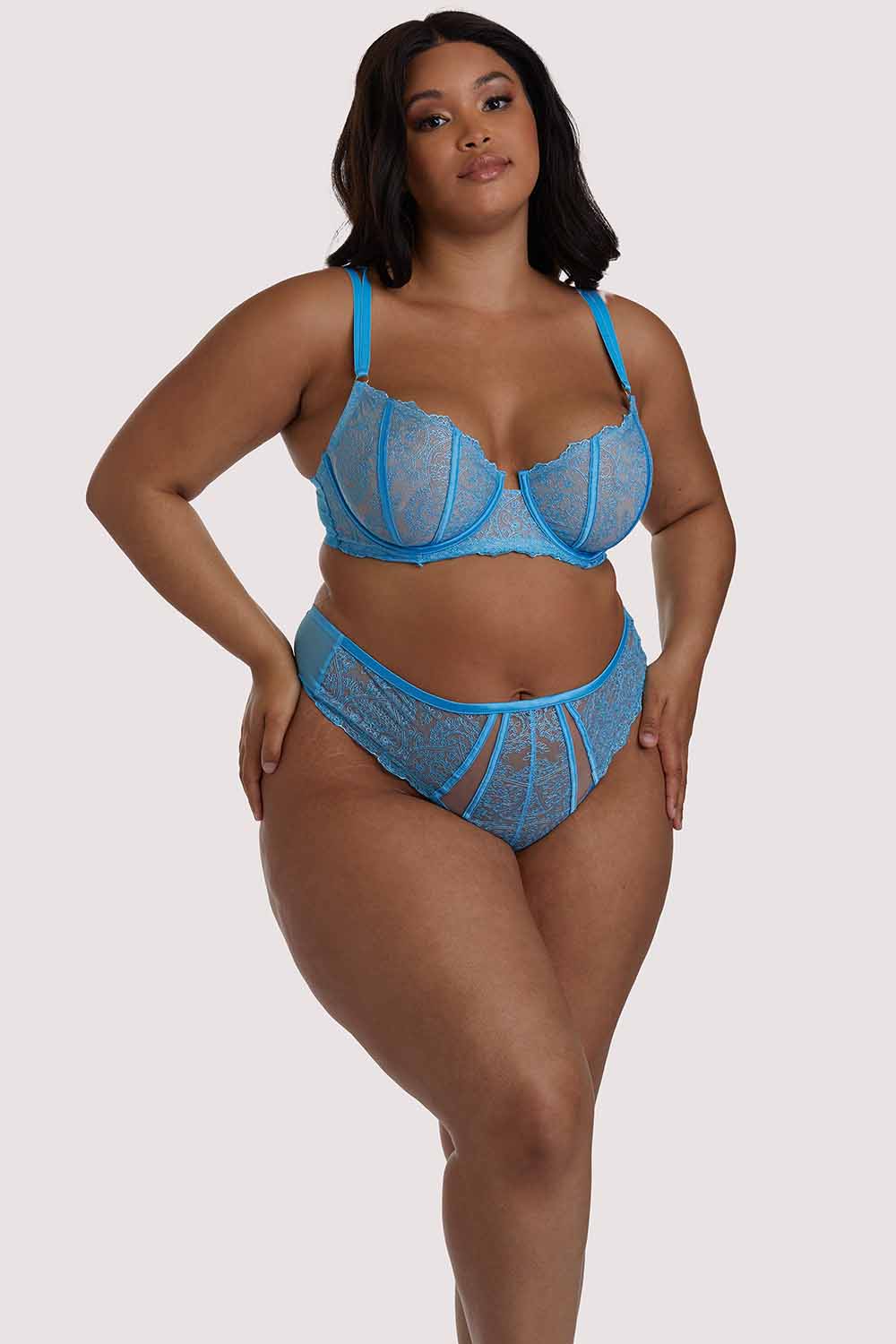 Peyton Blue Embroidery High Waist Thong - Image 3