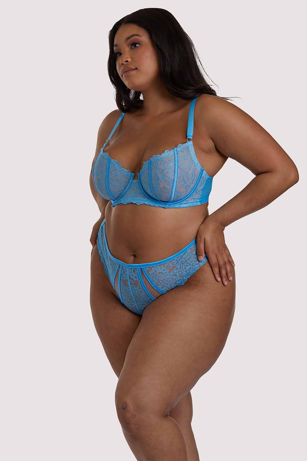 Peyton Blue Embroidery High Waist Thong - Image 5