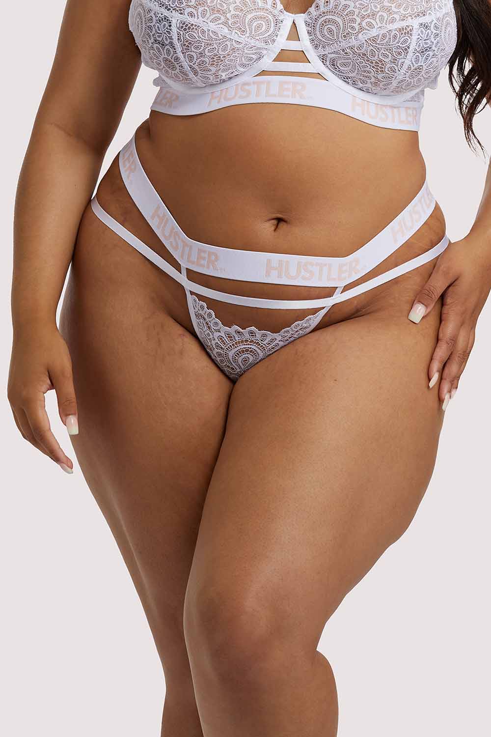 Branded Lace White Thong - Image 2