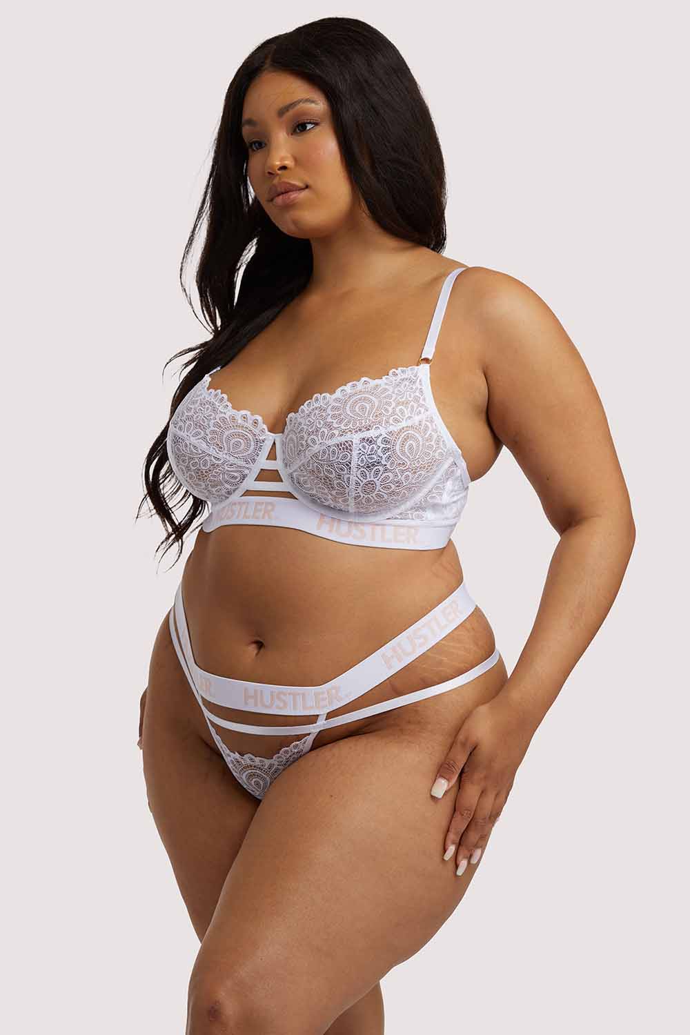Branded Lace White Thong - Image 9