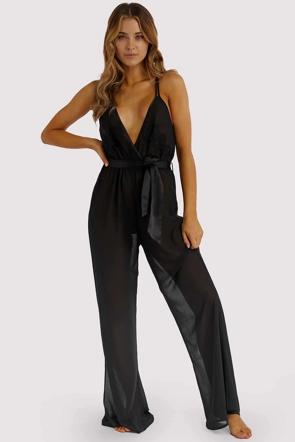 Belle Black Chiffon & lace Jumpsuit - Image 6