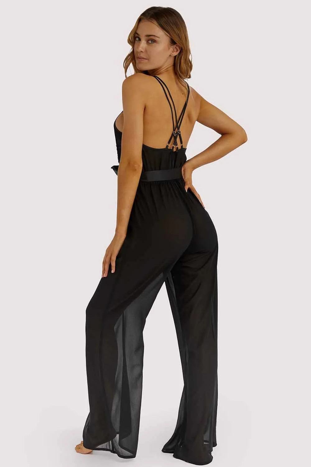 Belle Black Chiffon & lace Jumpsuit - Image 7