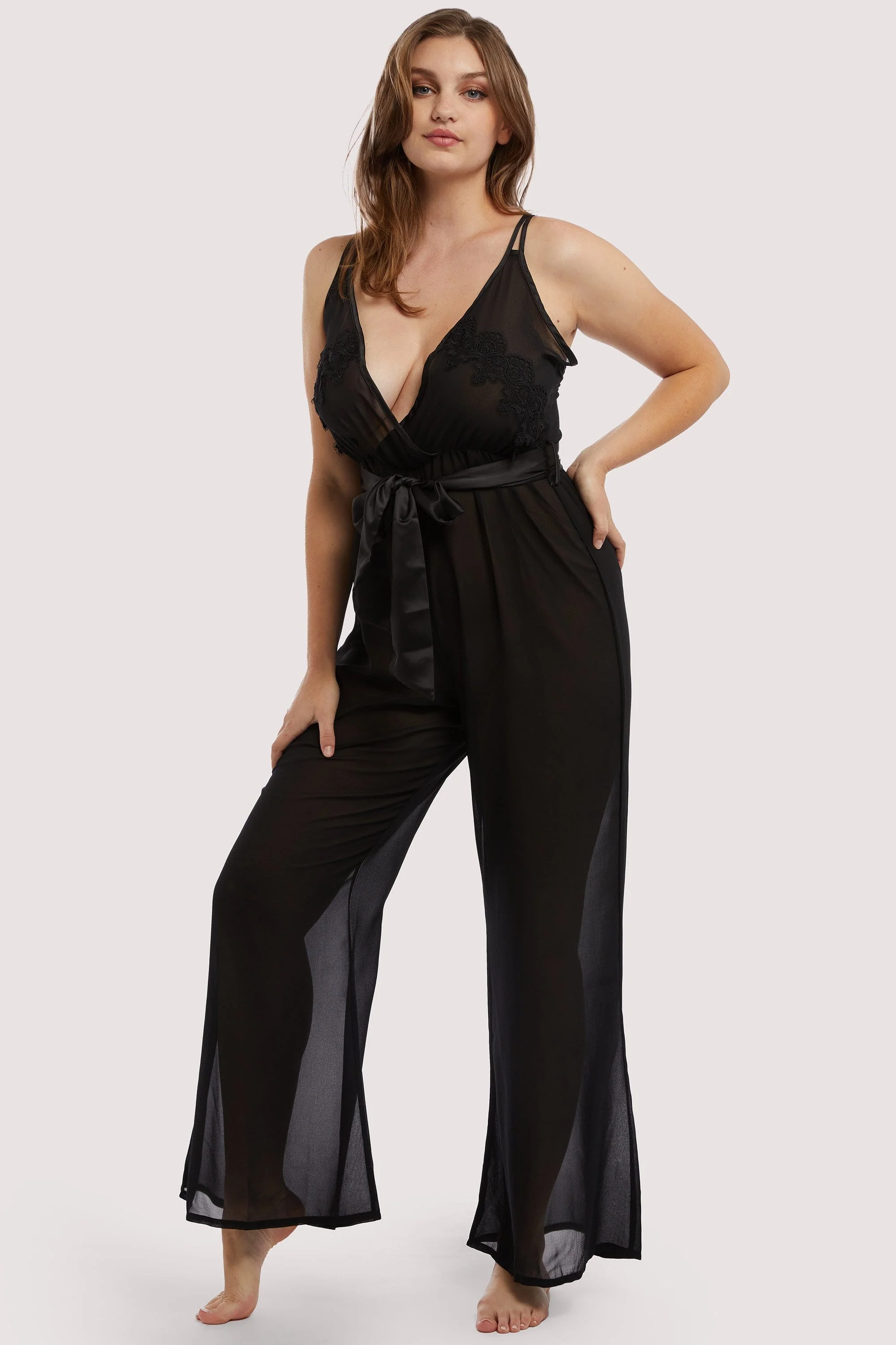 Belle Black Chiffon & lace Jumpsuit - Image 9