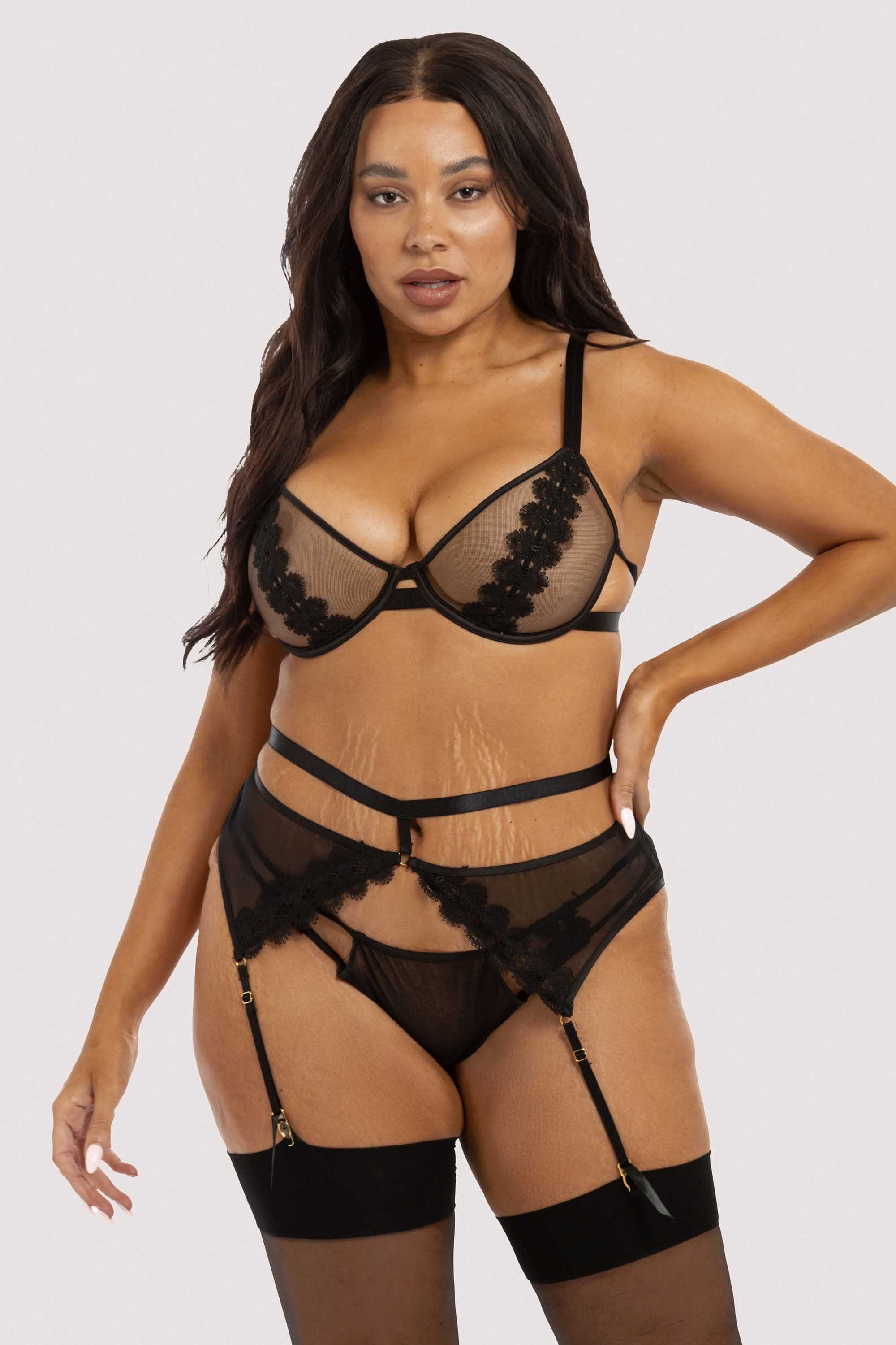 Esther Black Lace Applique Suspender Belt - Image 4