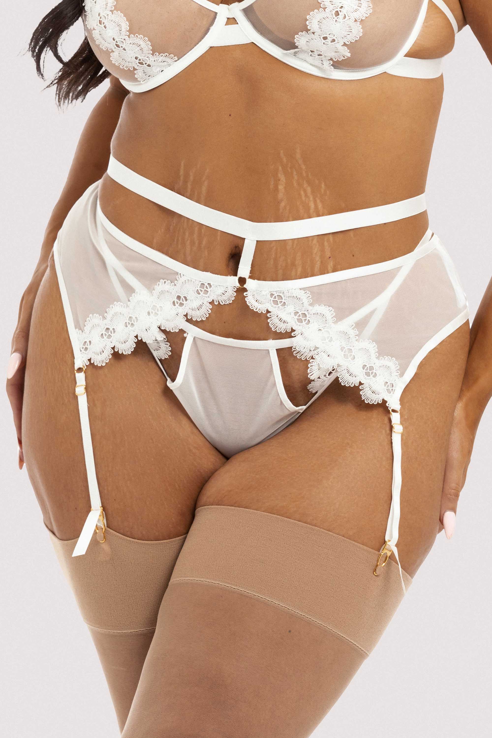 Esther White Lace Applique Suspender Belt - Image 2