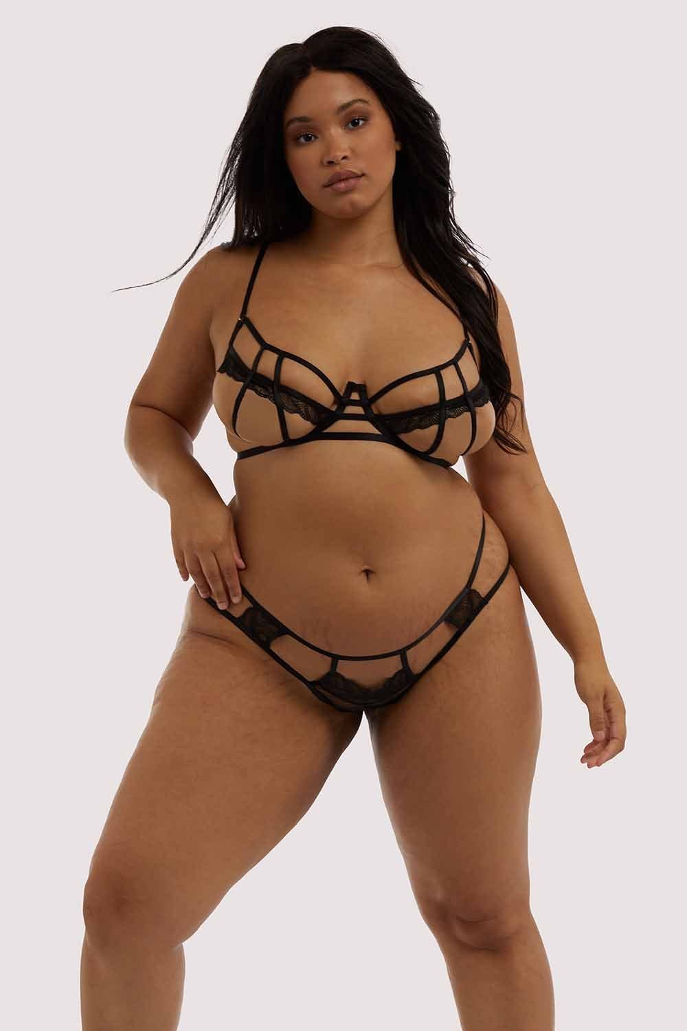 Tilly Black Caged Embroidery Bra - Image 2