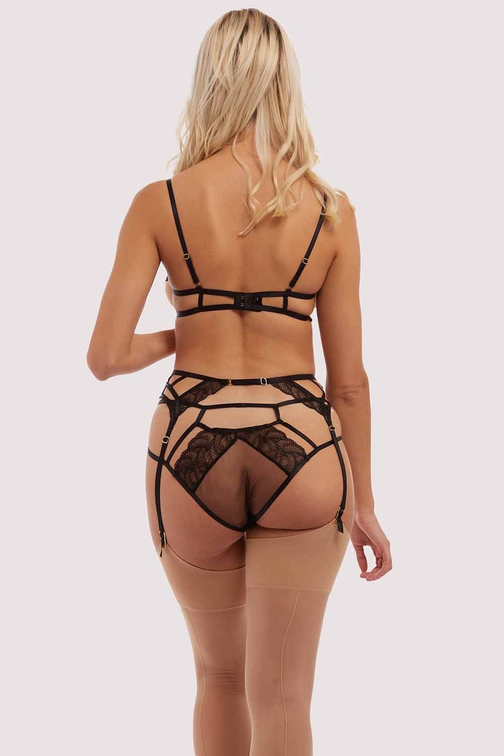 Tilly Black Caged Embroidery Suspender - Image 4