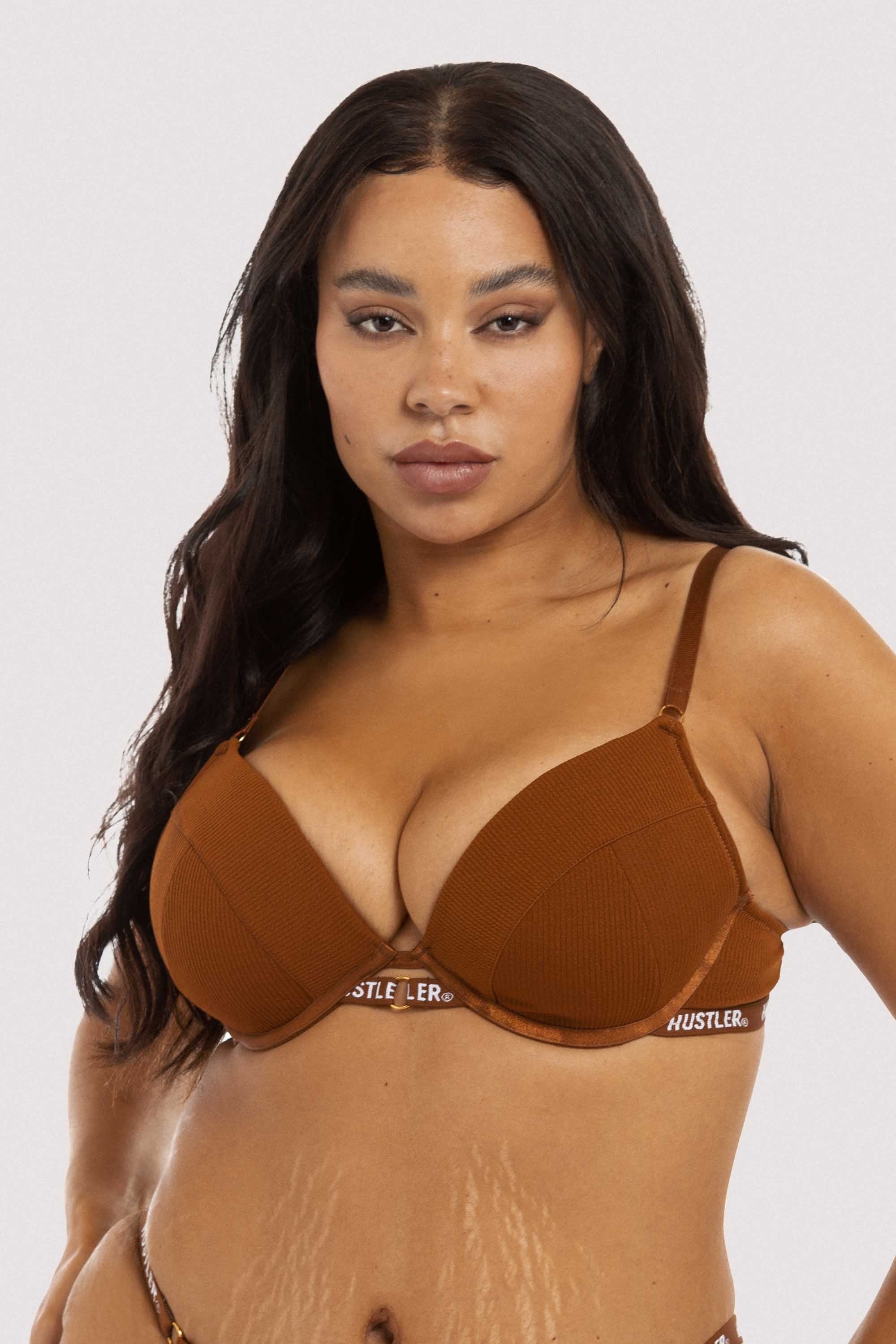 Branded Ribbed Chocolate Bra