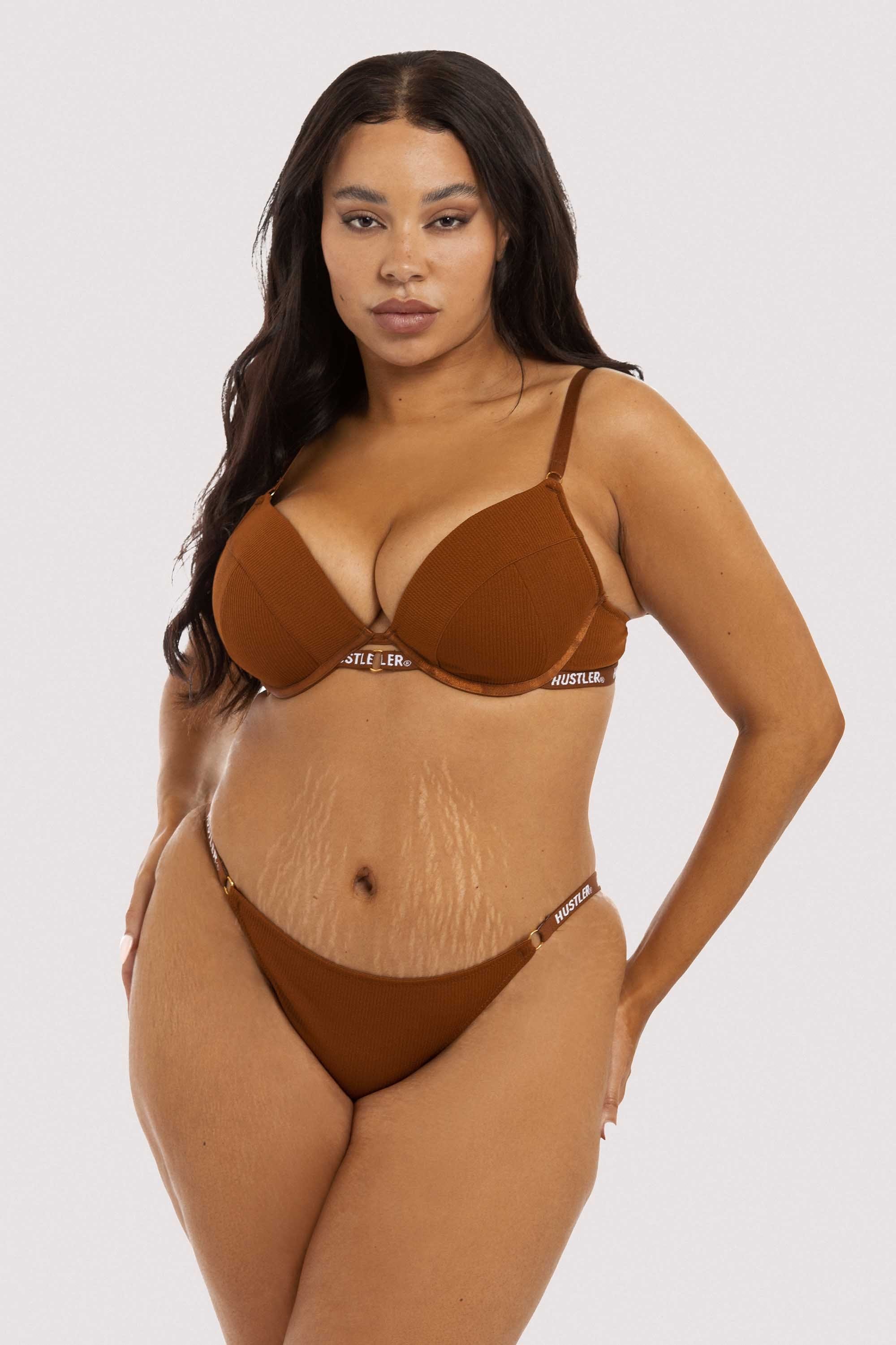 Branded Ribbed Chocolate Bra - Image 2