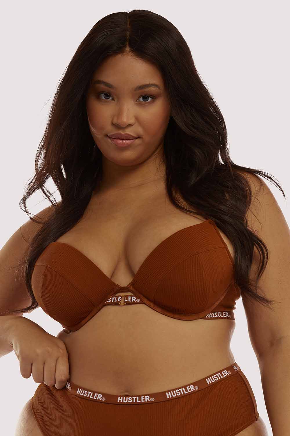 Branded Ribbed Chocolate Bra - Image 3