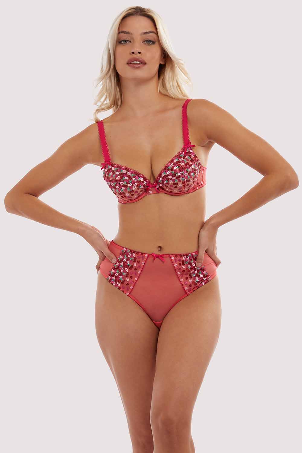 Cherry Embroidery Coral Highwaisted Thong - Image 3